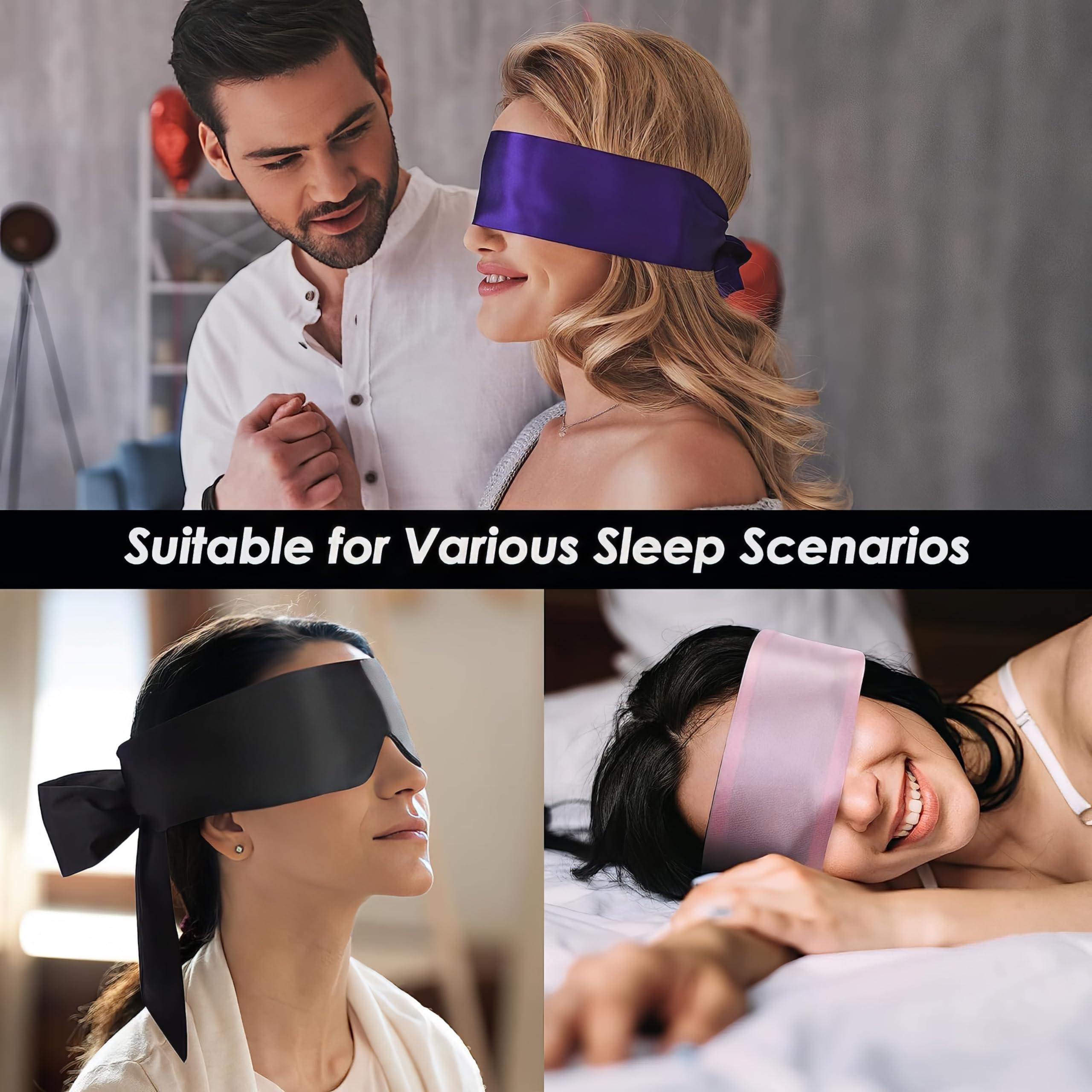 ARMOXA ARMOXA Silk Sleep Mask, Light Soft Satin Sleeping Mask, Women-Men Sleep Eye Mask Blindfold For Side Sleepers, Eye Cover For Sleep- 45 Inch Long - Red1-Black