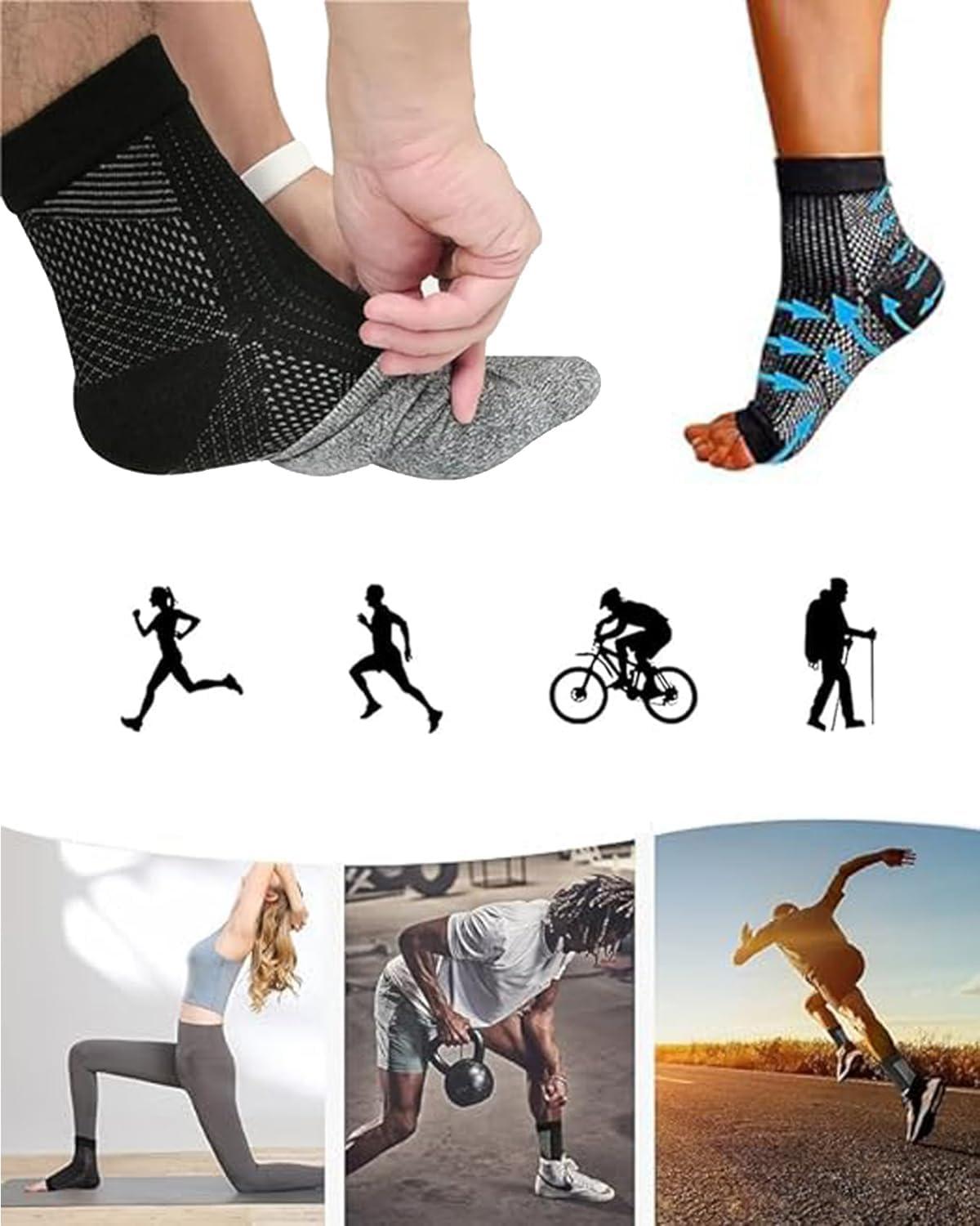 NHCDFA NHCDFA 3 Pairs Compression Socks for Women, Neuropathy Socks, Arch Support, Foot & Ankle Swelling, Achilles Tendon, Heel Pain, Injury Recovery (IN, Alpha, Free Size, blcak, white and brown)