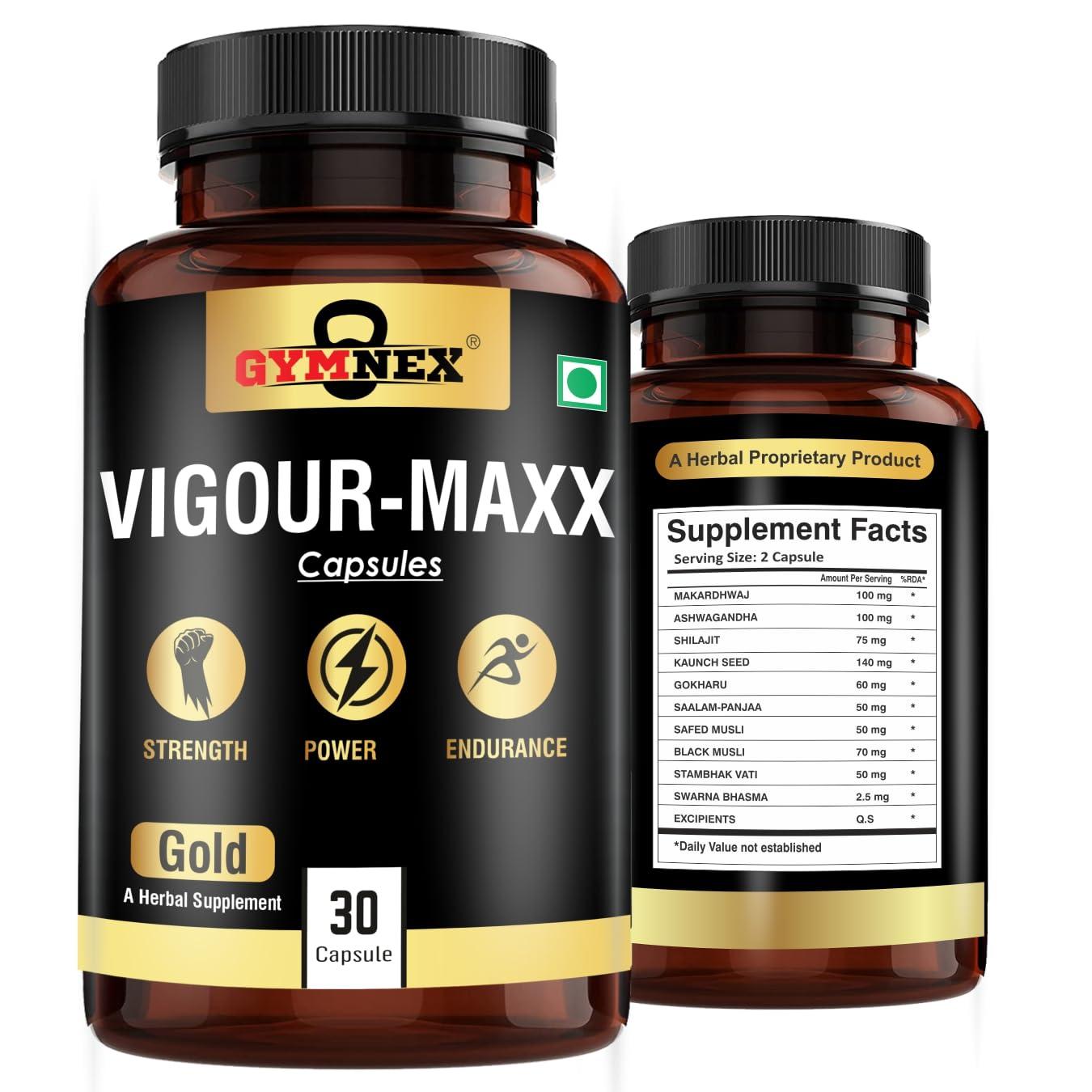 GYMNEX GYMNEX Vigour maxx Shilajit/Shilajeet Gold Capsules Helps To Boost Performance, Power, & Endurance With- Ashwagandha, Safed Musli, Shatavari | Himalayan Shilajit