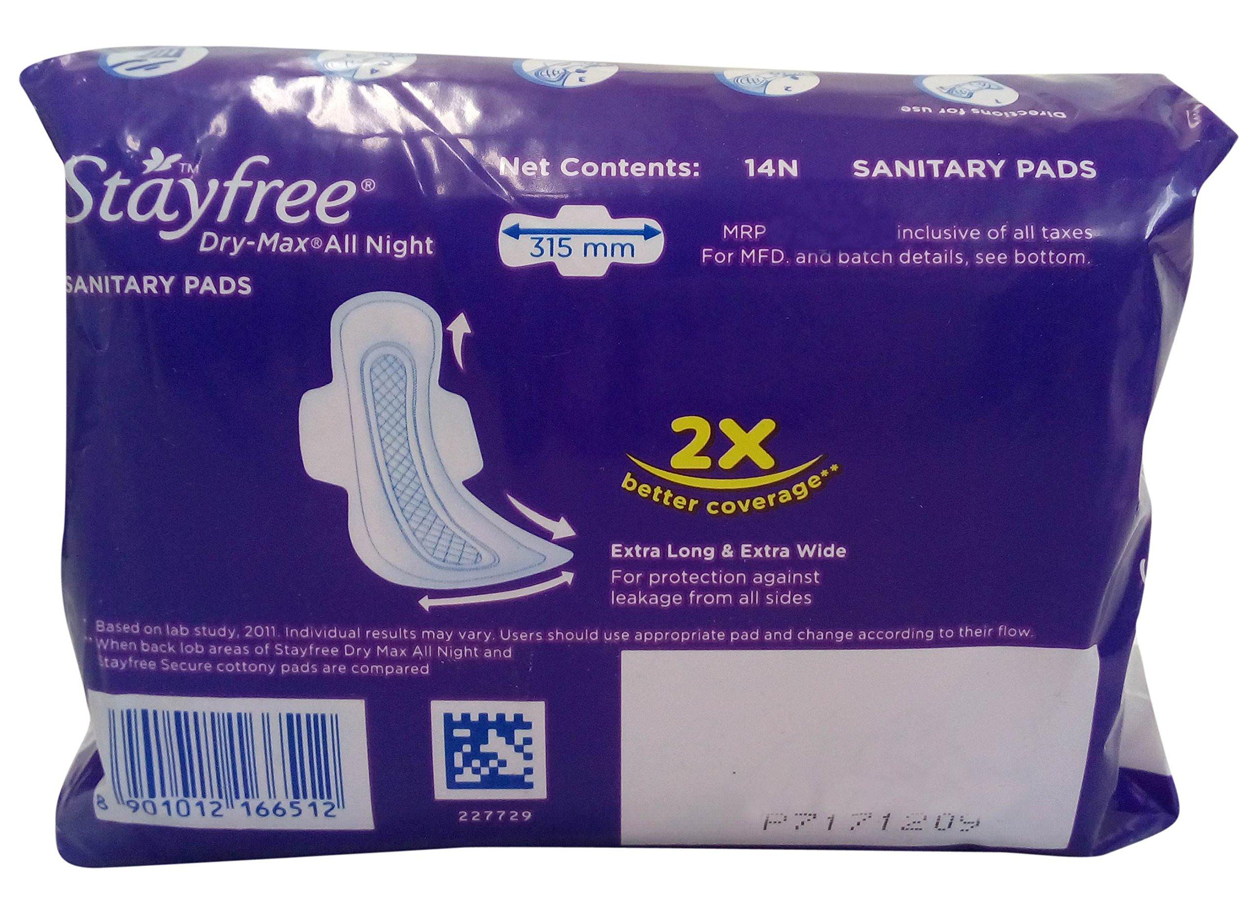 Stayfree Stayfree Dry-Max All Night Ultra Dry Sanitary Pads for women- XL (With Wings), 14 Pieces Pack