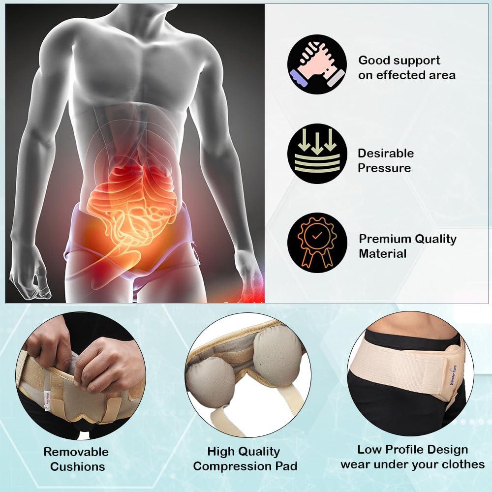 Wonder Care Wonder Care Hernia Belt for Men - Groin Hernia Support for Men, 2 Removable Compression Pads & Adjustable Groin Straps, Double inguinal Hernia Truss Brace (M)