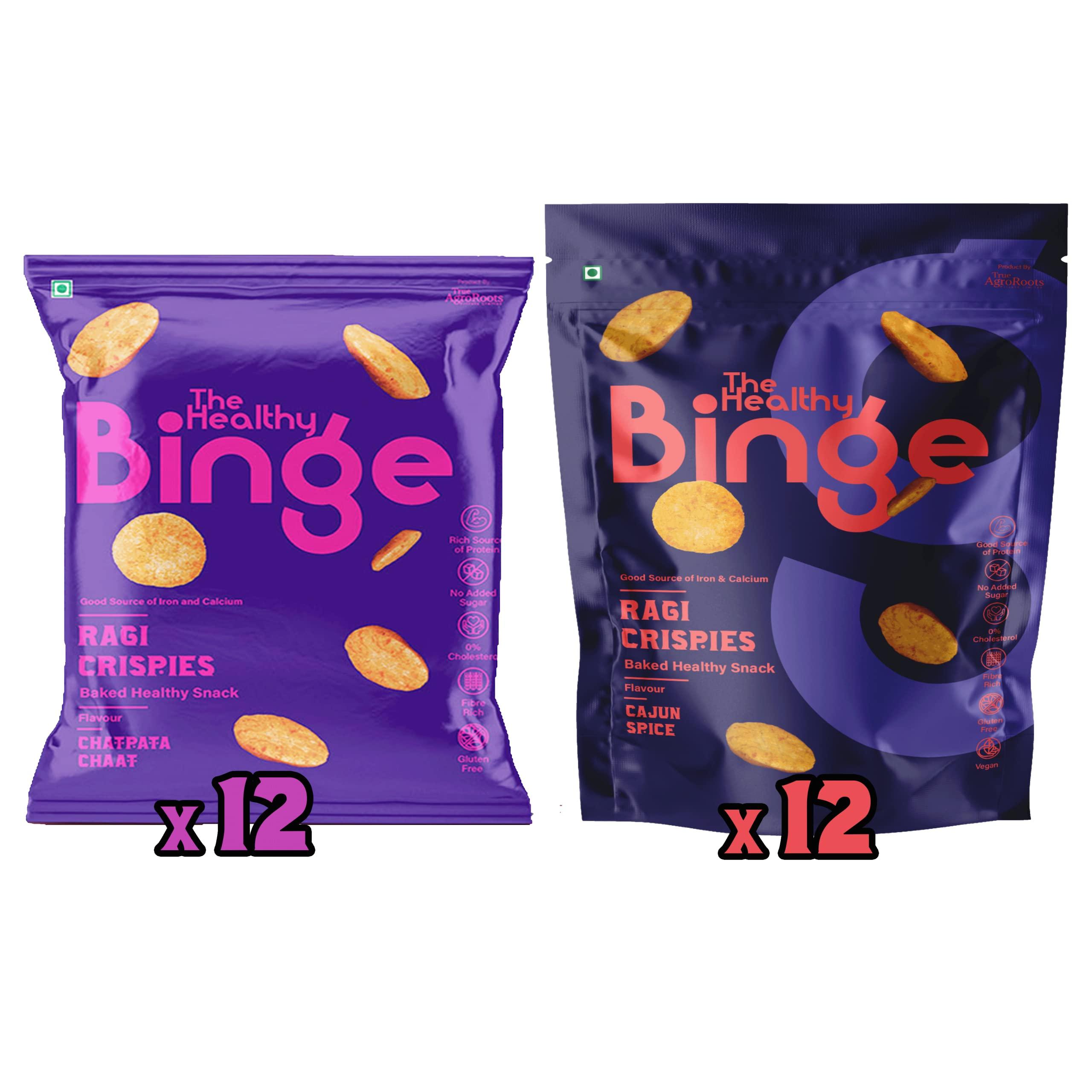 The Healthy Binge Ragi Chips Combo Pack| Baked not Fried | As seen on Shark Tank India| Healthy Snacks| 0% cholesterol High Protein & Fiber | No MSG| Chatpata Chaat & Cajun Spice Flavour| Pack of 24