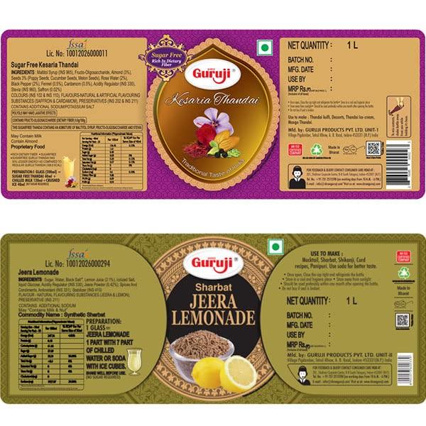 SHREE Guruji Shree Guruji Sugar Free Kesaria Thandai & Jeera Lemonade Sharbat Combo Pack Beverage Refreshing for Summer Lemon Instant Drink (1 Litre))…