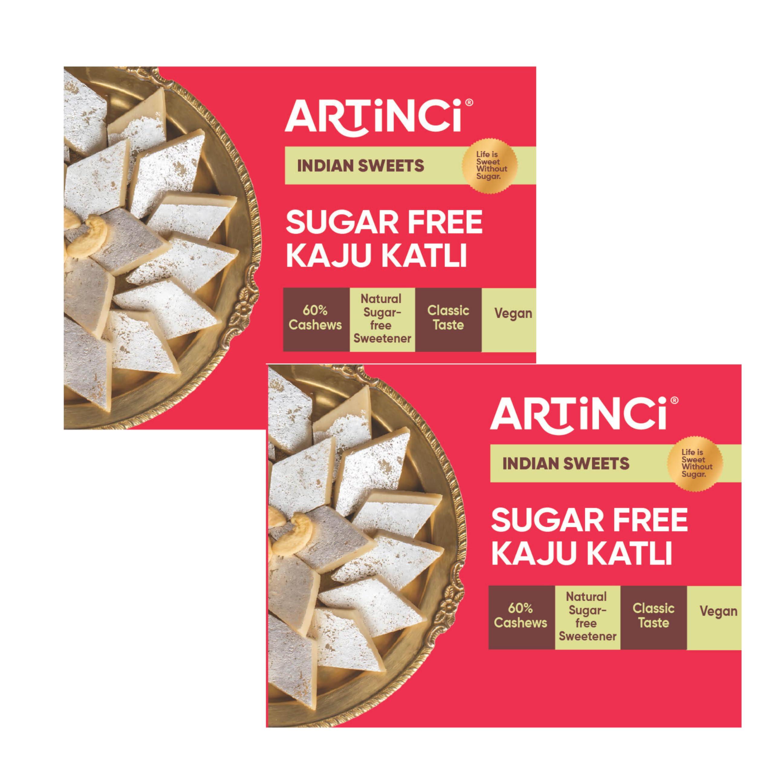 Artinci Artinci Sugar Free Kaju Katli | As Seen on Shark Tank India | Keto Diabetic Friendly with High Protein & Fibre Barfi | Low Carb | Healthy Indian Sweets | Pure Cashew | Festive Gifting | (200g X 2)