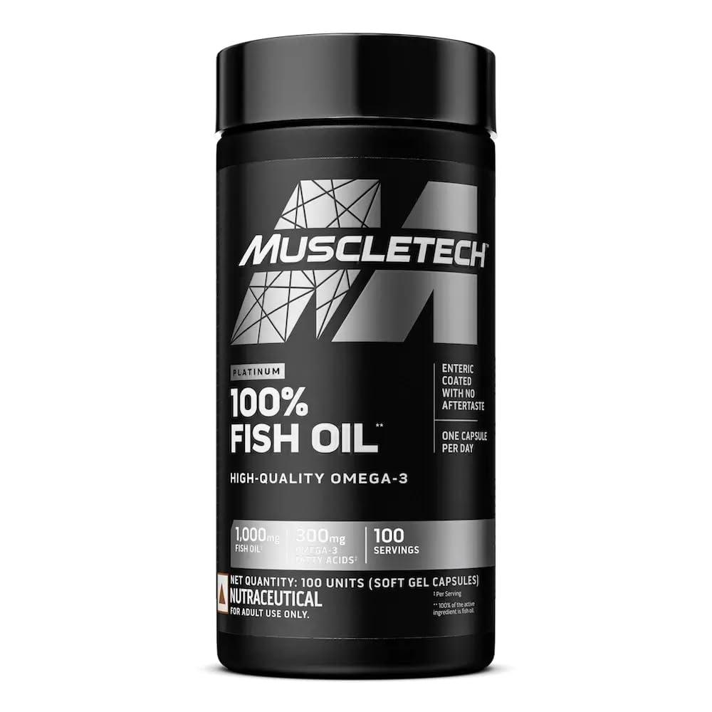 MuscleTech Muscletech Platinum 100% Fish Oil For Men And Women, 1000Mg Omega 3 With 180 Mg Epa & 120 Mg Dha for Heart, Joints & Brain Health, 100 Softgels