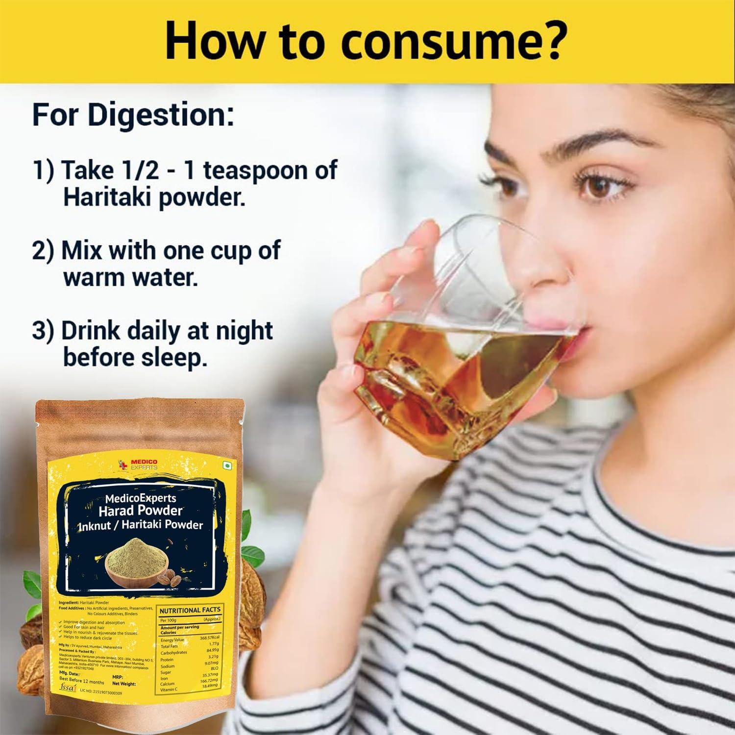 MedicoExperts MedicoExperts Harad Powder - 100gms - Haritaki Powder, Inknut Powder for Dark Circles, Face, Skin & Healthy Digestion - Harde Powder, Kadukkai Powder Organic, Haritaki Churna
