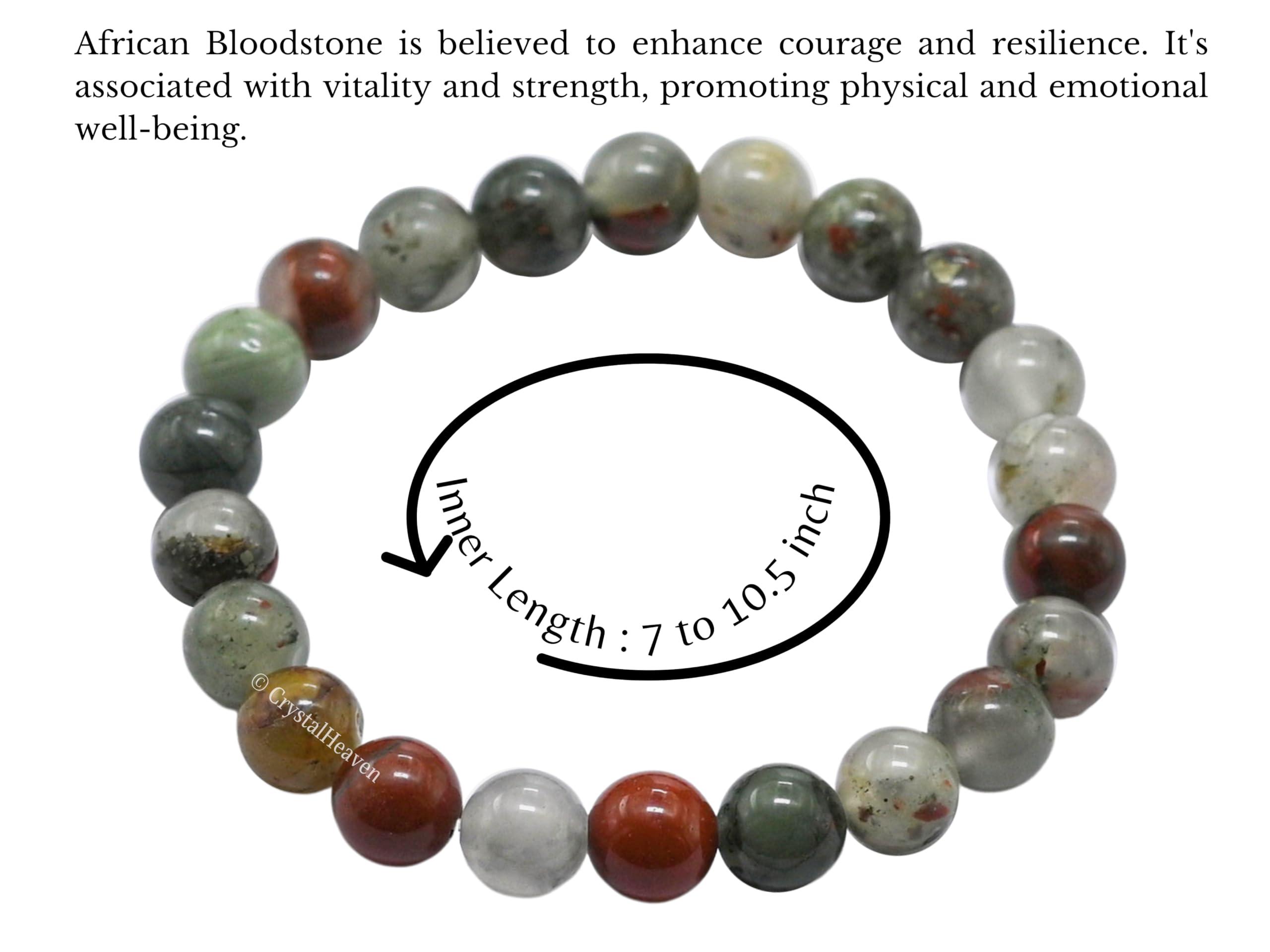 Crystal Heaven Certified African Bloodstone Bracelet for Women Men with Healing Crystal and Reiki Stone - Beautiful Gemstone Beaded Bracelet for Balance, Harmony & Positive Energy