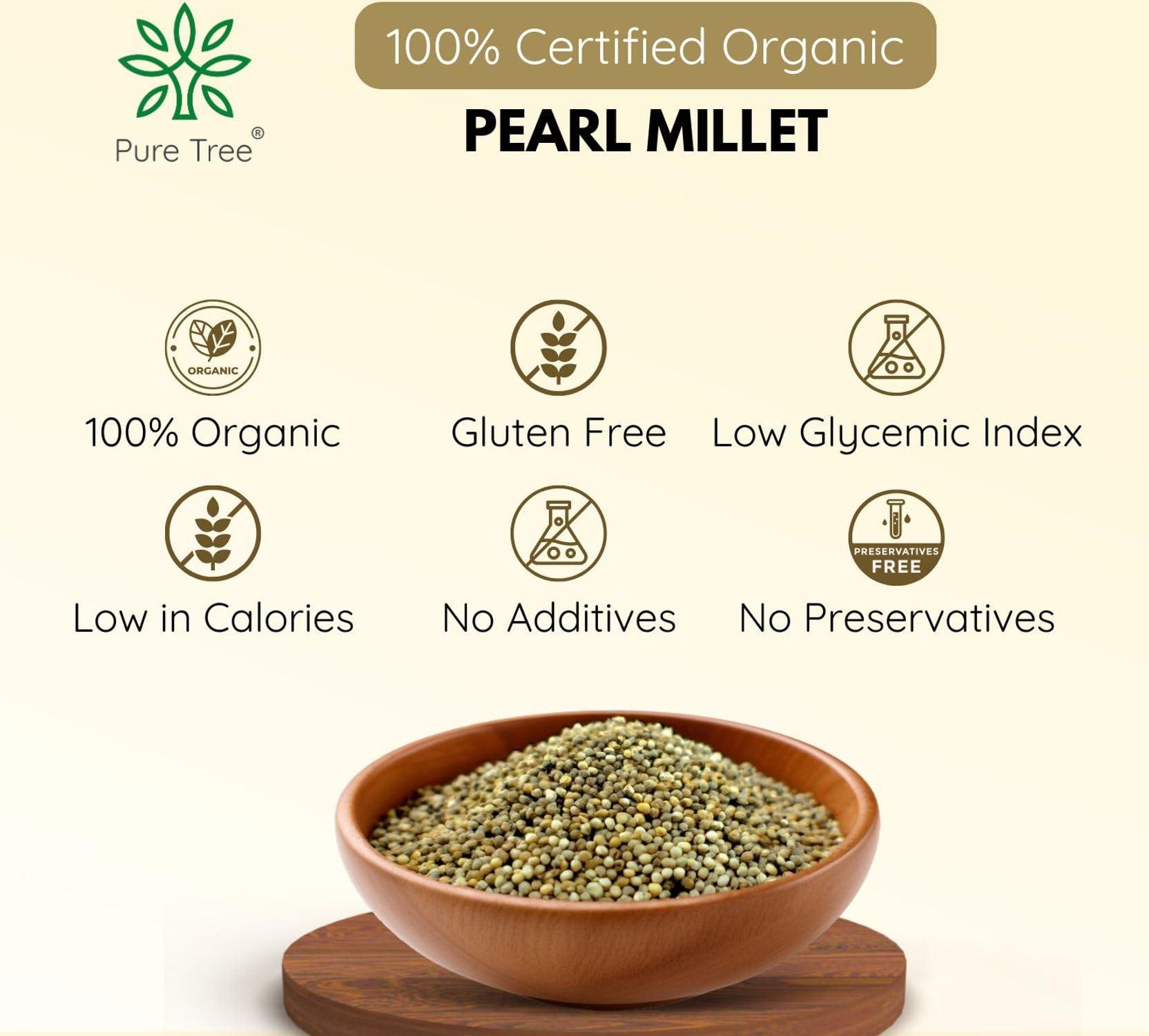 Pure Tree Pure Tree Certified Organic Bajra Millet | 900 g | Pearl Millet | Bajri/Sajje/Kambu/Pindi/Sajjalu | Gluten-Free | Rich In Antioxidants and Fiber | Millets Whole Grains
