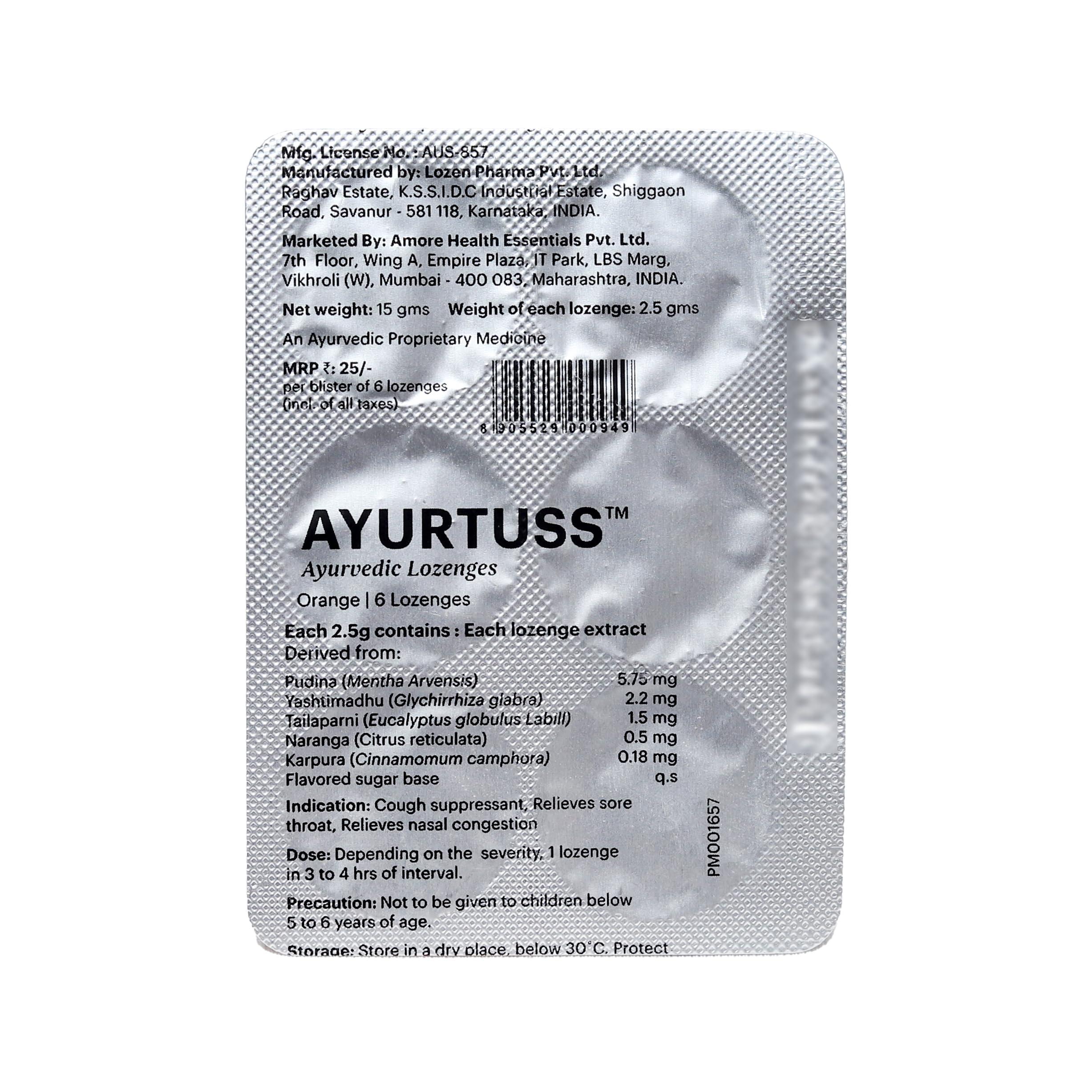 FOREST SECRETS Forest Secrets Ayurtuss Ayurvedic Lozenges | Sore Throat & Cough Relief| For Itchy Throat| Orange- 20 X 6\'S