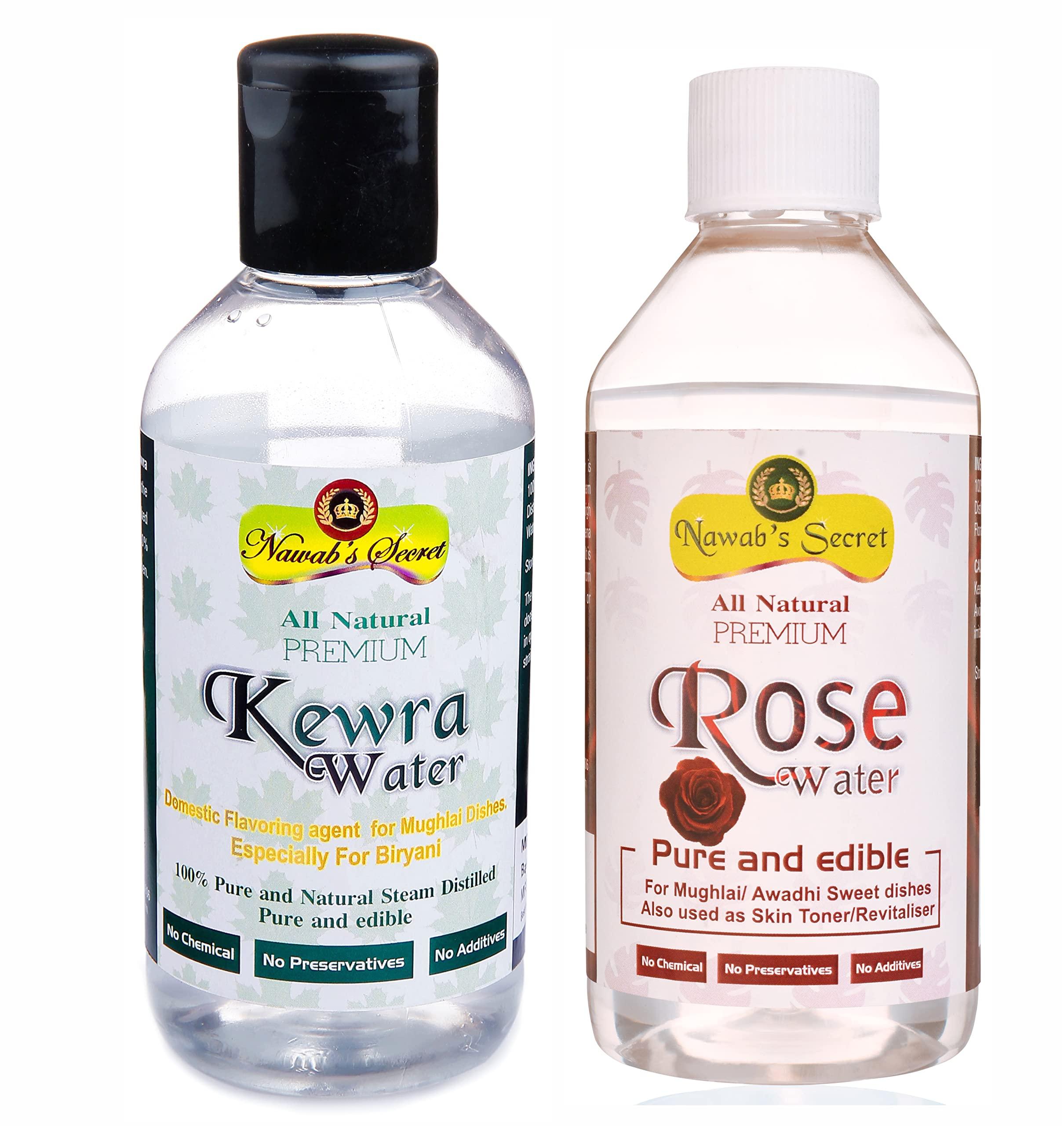 Nawab's Secret Nawab's Secret 100% Natural Premium Kewra Water and Rose Water (Pack of 2 * 200ml) - Essence for Biryani and Mughlai Dishes