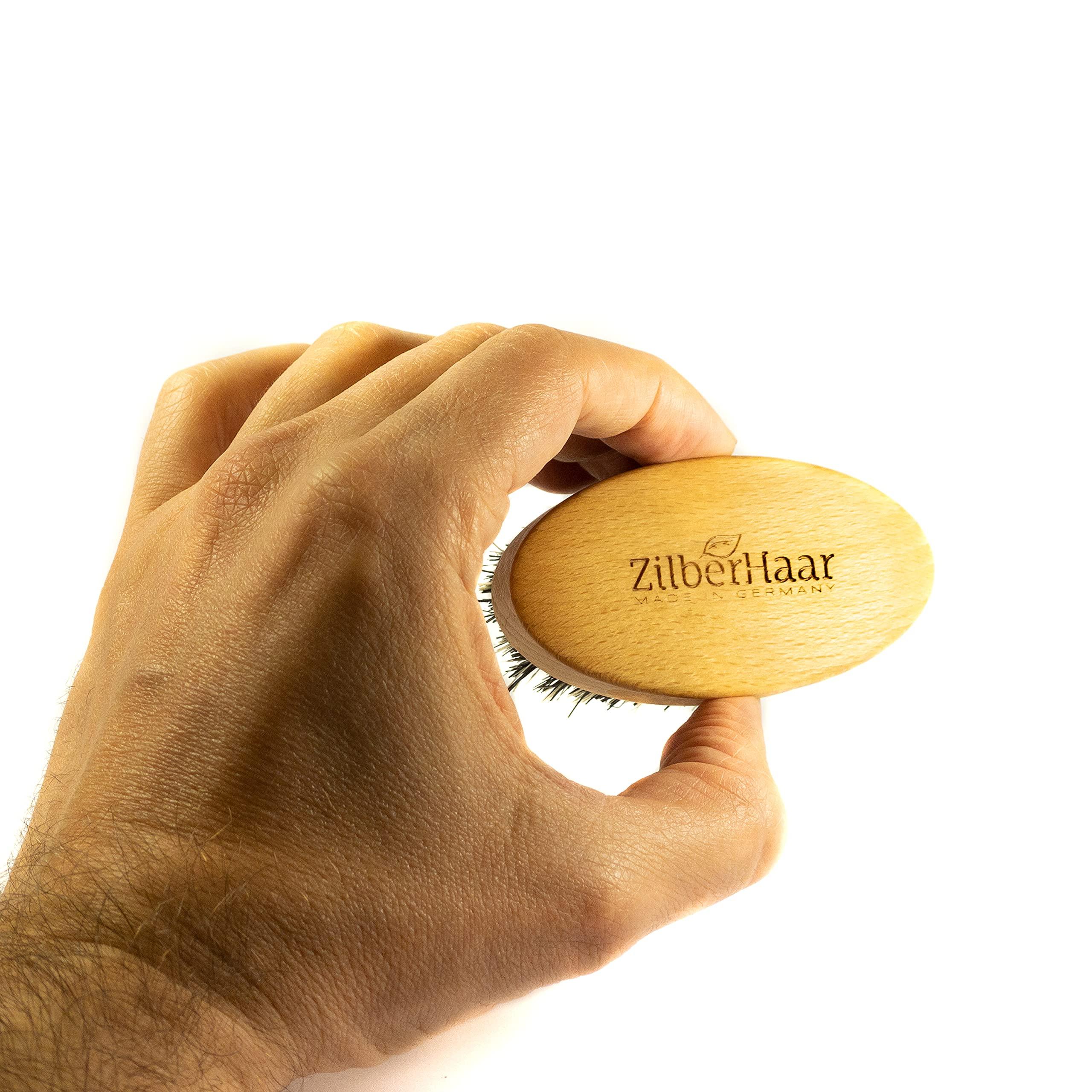 ZilberHaar ZilberHaar - Elemental Beard Brush for Men and Mustache Brush - Stiff Natural Bristles and Beech wood - 100% Animal free - Made in Germany - 3 inches long