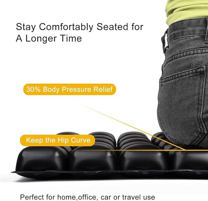 FEGO FEGO Float Car Seat Cushion (Inflatable) for Long Drive | Lower Back Pain Relief & Hip Support | Seat Cushion for Car | Upto 150 Kg (Black)