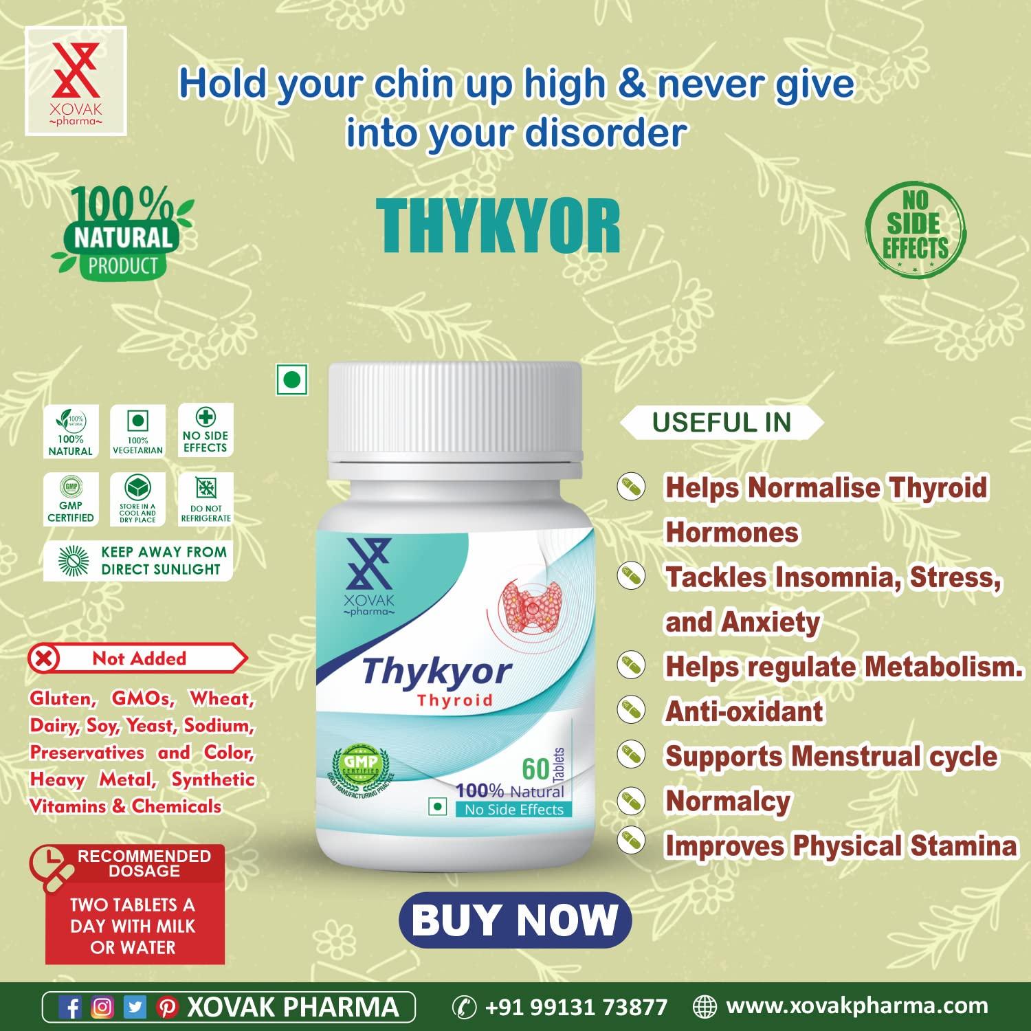 XOVAK PHARMA Xovak Pharma | Ayurveda Thykyor Tablets for Thyroid functions, Stress and Anxiety, Weight, Fatigue & Mood (Pack of 1)