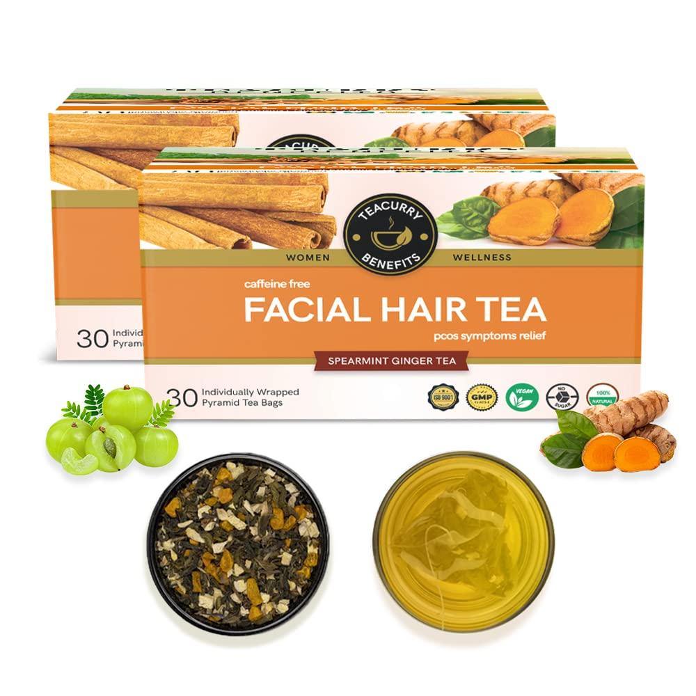TEACURRY TEACURRY Facial Hair Tea (2 Month Pack | 60 Pyramid Tea Bags) - Helps with Facial Hair Removal and Unwanted Hair Removal
