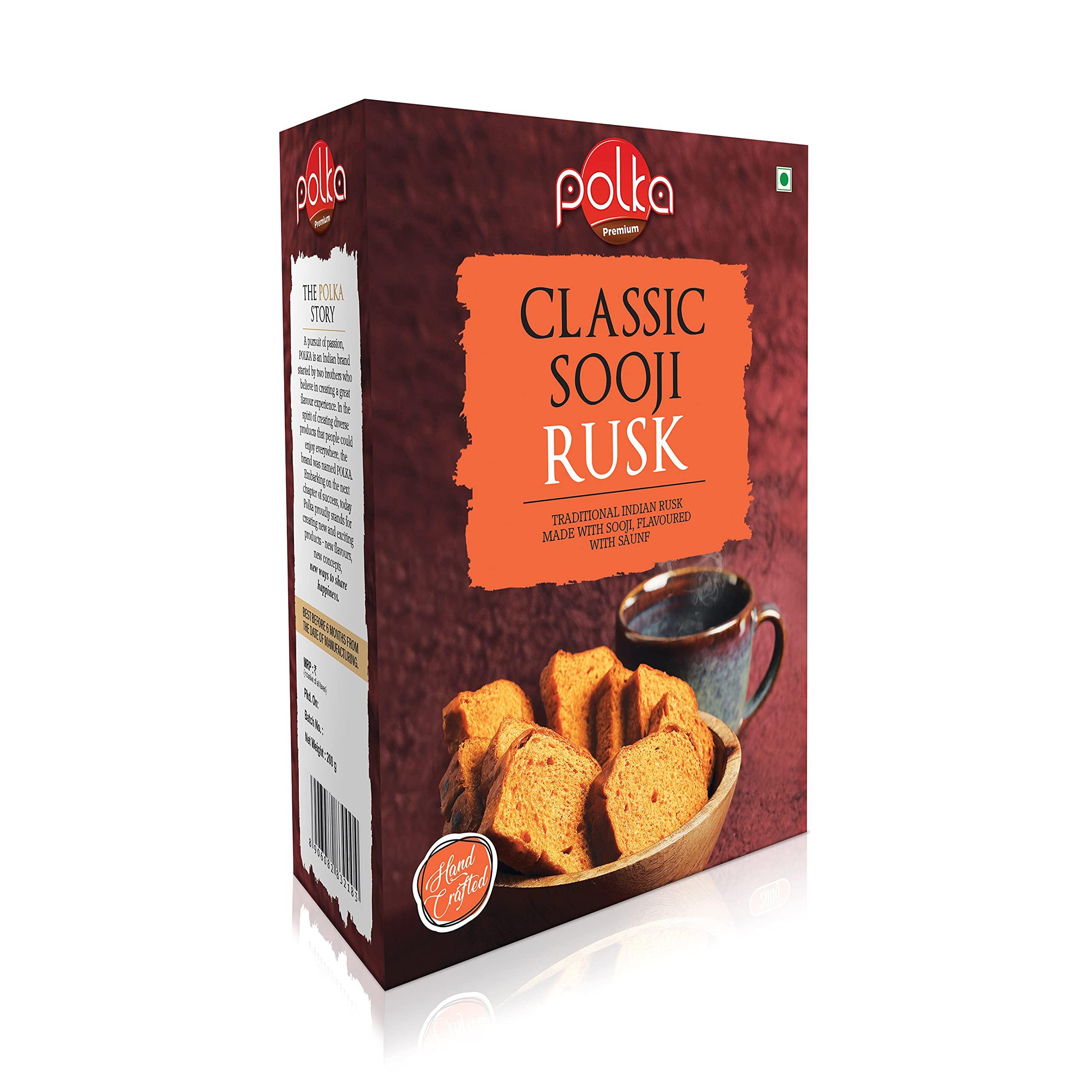 POLKA POLKA Classic Sooji Rusk I Pack of 3 - 200GM X 3 = 600GM I Rusk with Suji, Elaichi & Saunf I High Fibre Toast I Handcrafted Bakery Items I Snacks In Fresh I Snacks Combo (SUJI RUSK, 600 GM)