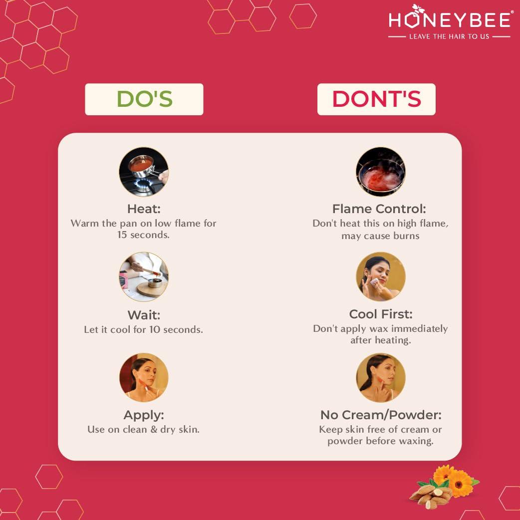 HoneyBee HoneyBee Stripless Katori Wax For Face|Pan Wax With Handle For Face, Upper Lip, Chin, Jaw, Underarms, Bikini And Brazilian|For All Skin Type|No-Strip Wax At Home|Post Wax Wipes|Spatula|120 Gm, Women