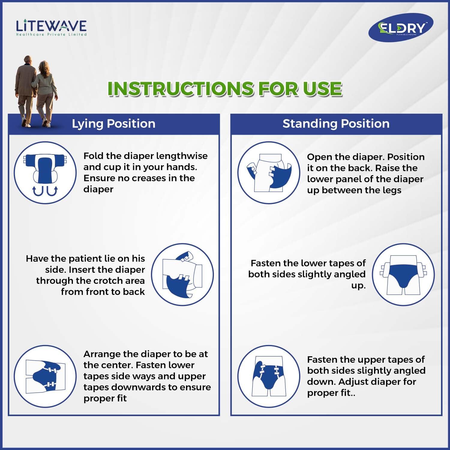 ELDRY Eldry Adult Diaper, Tape Style, Large (L) Size, 60 Count, Unisex, Waist Size (40-60 Inch | 102-152 cm), Super Absorbent Core, Wetness Indicator, Overnight Protection, Pack of 6