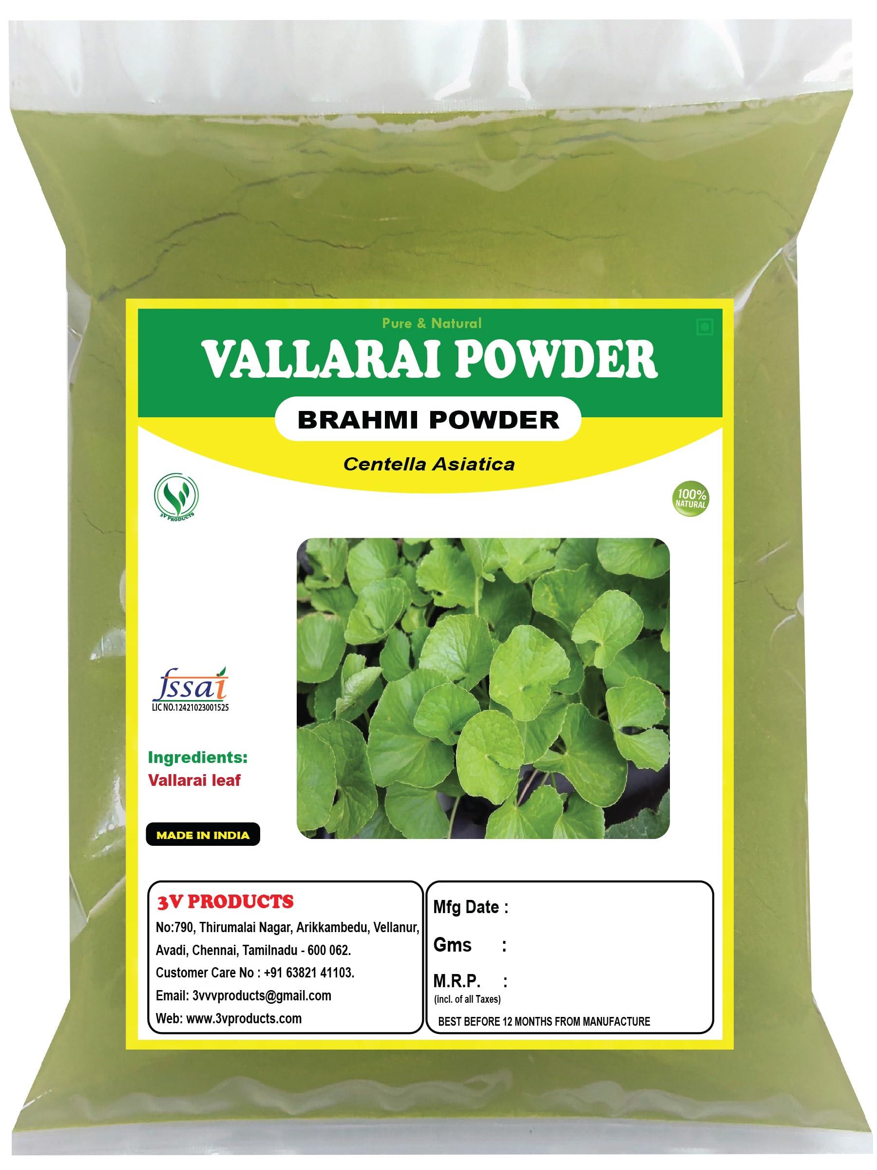 3V PRODUCTS 3V PRODUCTS Vallarai Powder 200g | Brahmi | Gotu Kola | Centella Asiatica | Vallarai Keerai for Memory Power & Brain Health | Skin Hair care | Health Benefits (Pack of 2x100g)