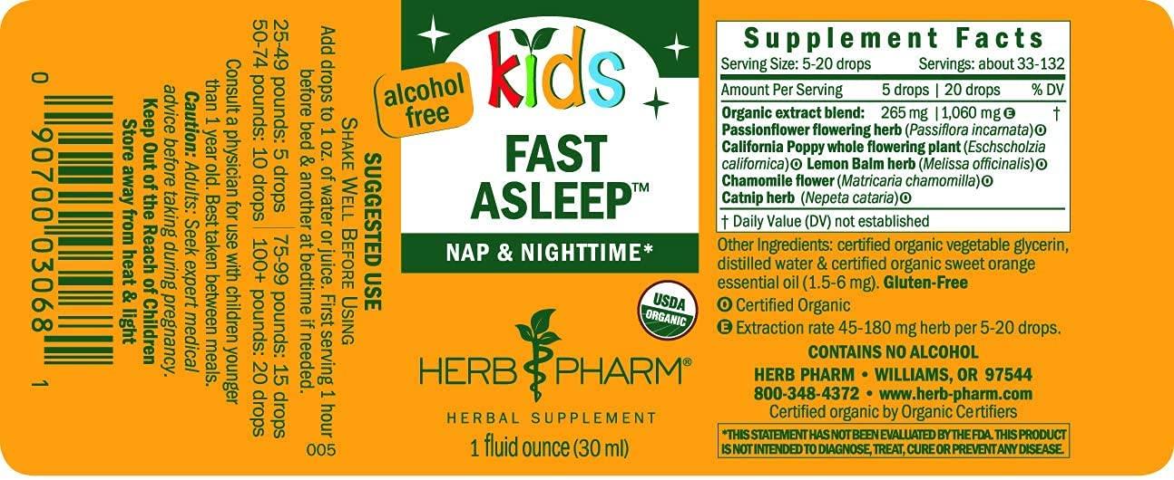 Herb Pharm Herb Pharm Kids Certified-Organic Alcohol-Free Fast Asleep Herbal Formula, 1 Ounce