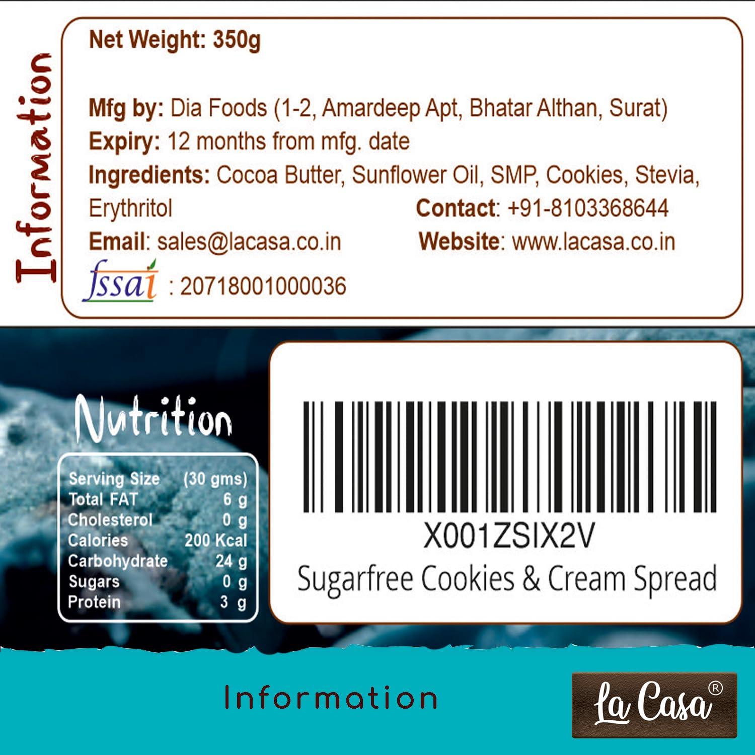 La Casa La Casa Sugar-Free Blue Crunchy Cookies Spread | Stevia Based | Product of India | 350g |
