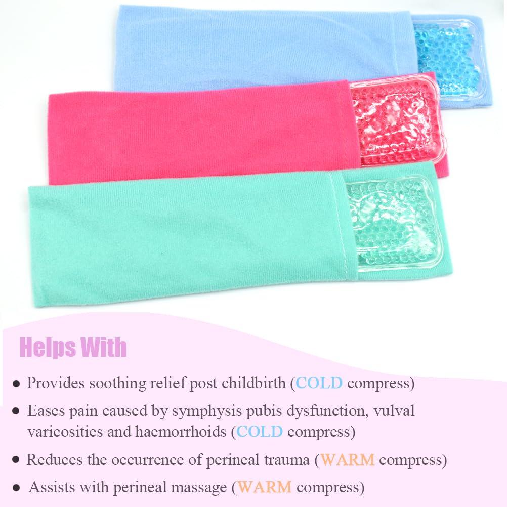 HI FINE CARE Reusable Perineal Cooling Pad for Postpartum & Hemorrhoid Pain Relief, Hot & Cold Packs for Women After Pregnancy and Delivery, 2 Ice Pack and 3 Cover (Blue)