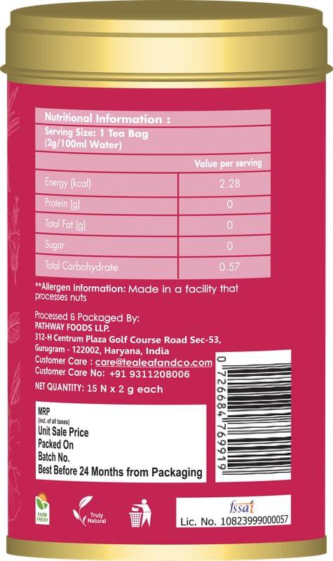 Tea Leaf & Co. Tea Leaf & Co. Sweet Hibiscus Cinnamon Green Tea (30 Pyramid Tea Bags Pack of 2) | Improves Immunity | Antiseptic Properties | Boost Sleep Quality - Brew Hot Tea or Iced Tea