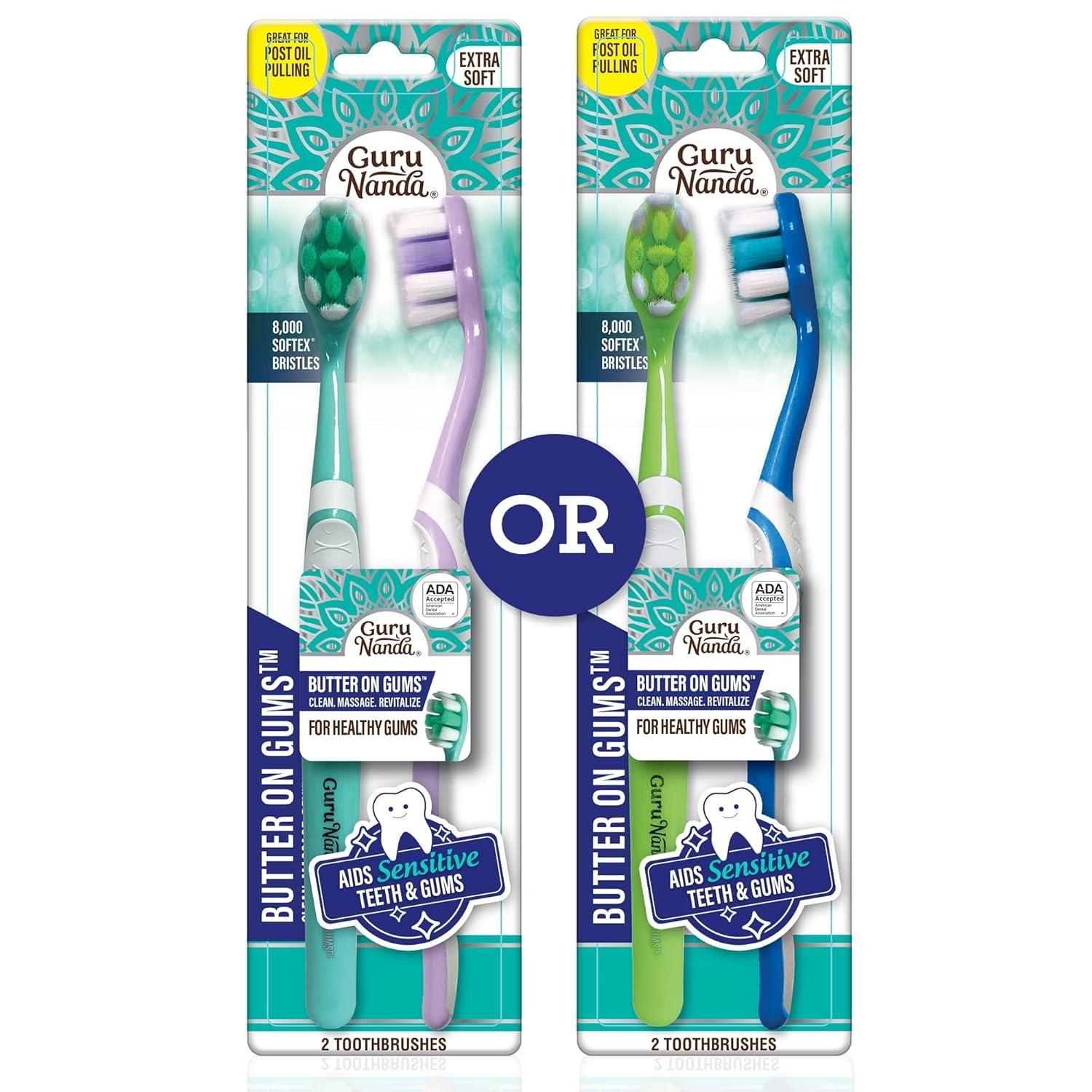 GuruNanda GuruNanda Butter on Gums Toothbrush with Extra Soft Bristles for Sensitive Gums, Soft Toothbrush for Kids & Adults, 2 ct
