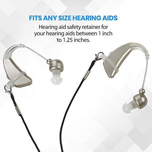 MEDca Hearing Aid Clip - Protective Holder with Anti Lost Lanyard Cord - Rope with Loops and Clip and Security Clip Ideal for Behind the Ear Hearing Aids and Personal Sound Amplifiers