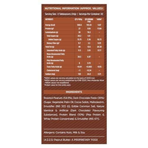 MuscleBlaze MuscleBlaze Fit High Protein Peanut Butter, Crunchy (Dark Chocolate Spread, 750g) | 27g Protein | With Pea Protein & Whey Protein Concentrate