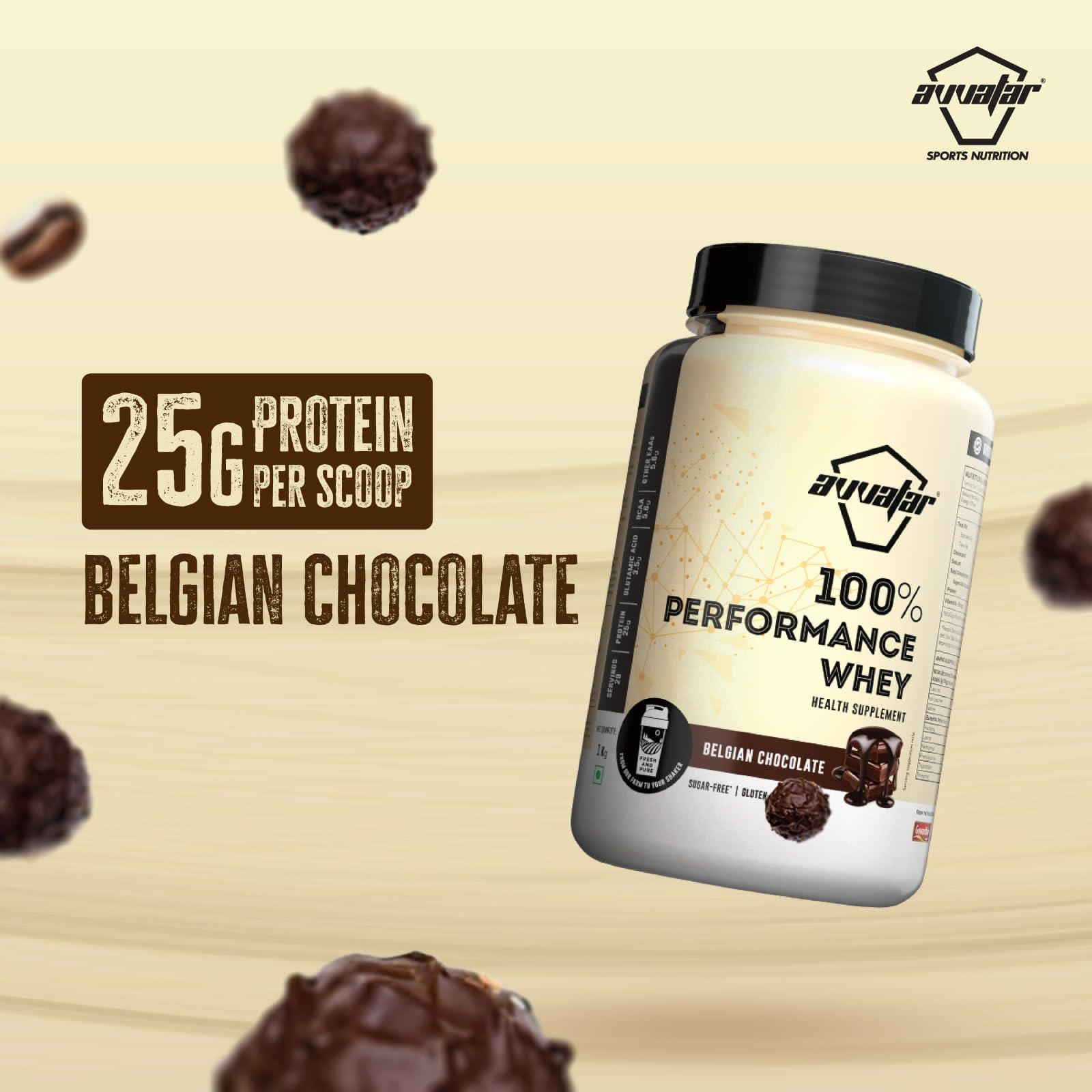 avvatar avvatar PERFORMANCE WHEY PROTEIN | 1KG | Belgain Chocolate Flavour | 22g Protein | 28 Servings