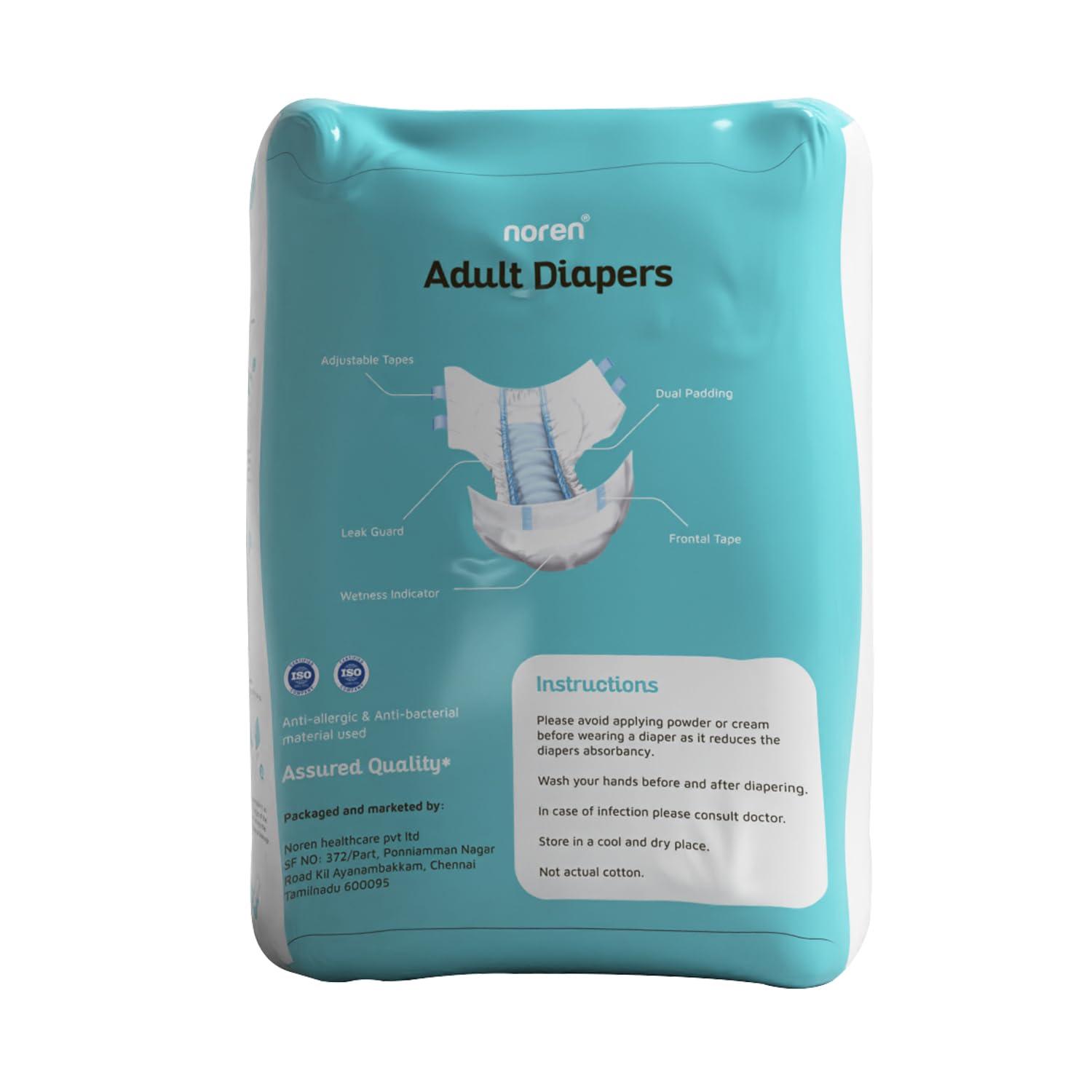 noren Noren Adult Diaper Tape Style, 50 Pieces - Medium, Waist Size (28-47 inches) - Advanced Leak Protection, Cotton Soft Material, Odour free, Senior Citizen Products, Unisex- Pack of 5