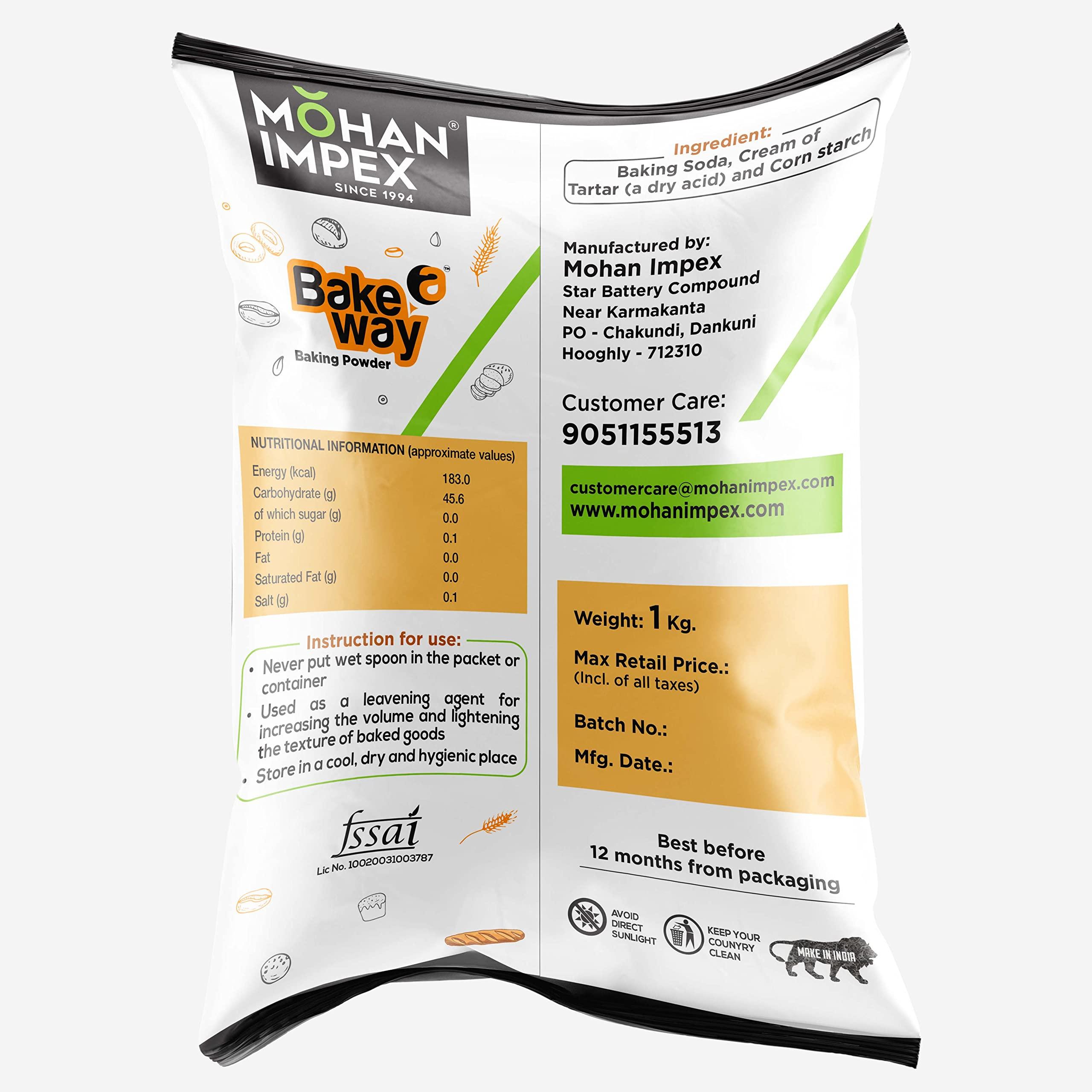 MOHAN IMPEX MOHAN IMPEX Baking Powder, 1 Kg (Pack of 1) | Baking Powder for Baking Cake, Breads, Pizza, Muffins, Dhokla, Idlis, Naans