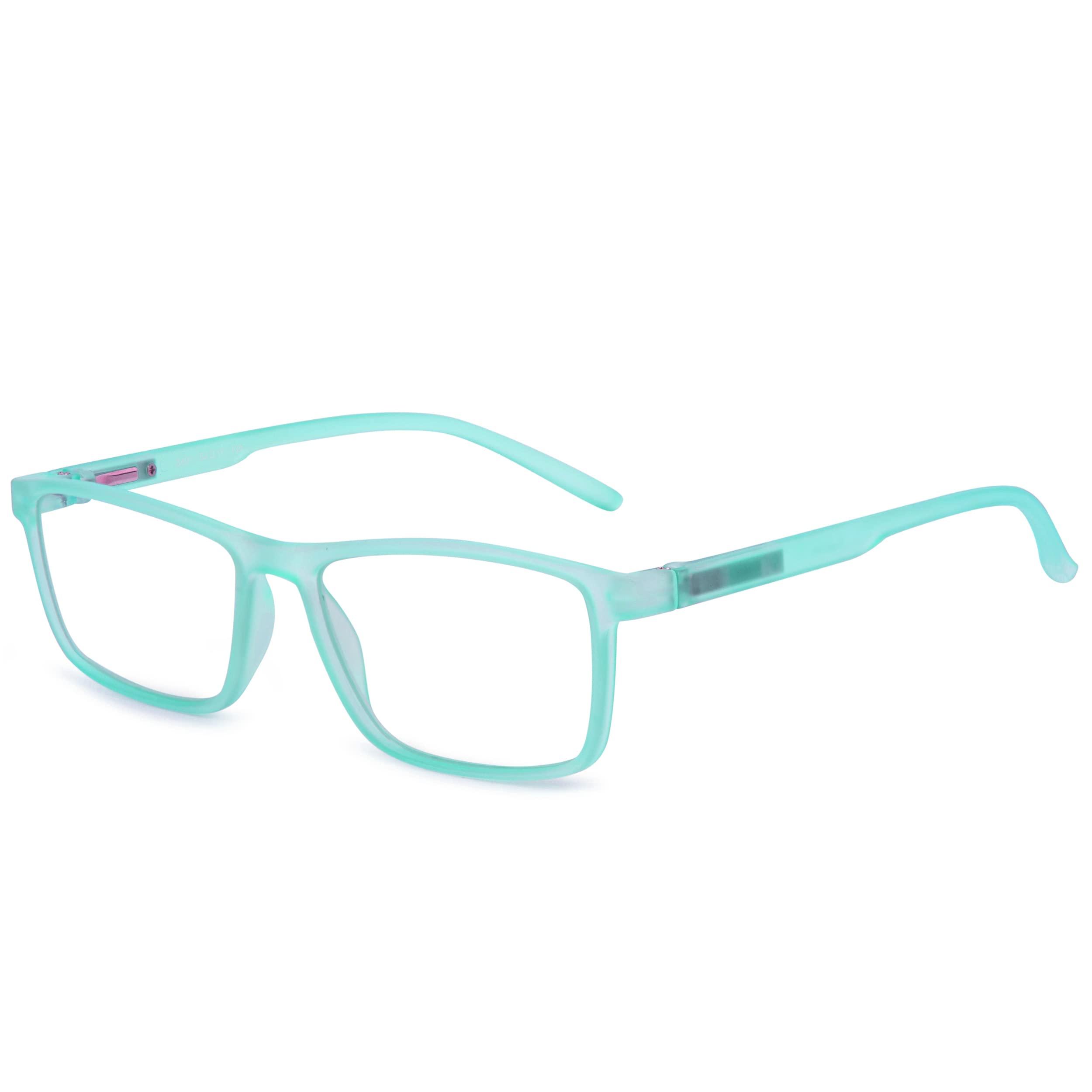 Aferelle Meganfox | Zero Power Bluecut & Antiglare Computer Eyeglasses For Men and Women | Full Rim Rectangle| CR Lens | TR90 Frame | | Medium (Matt Light Turquoise)