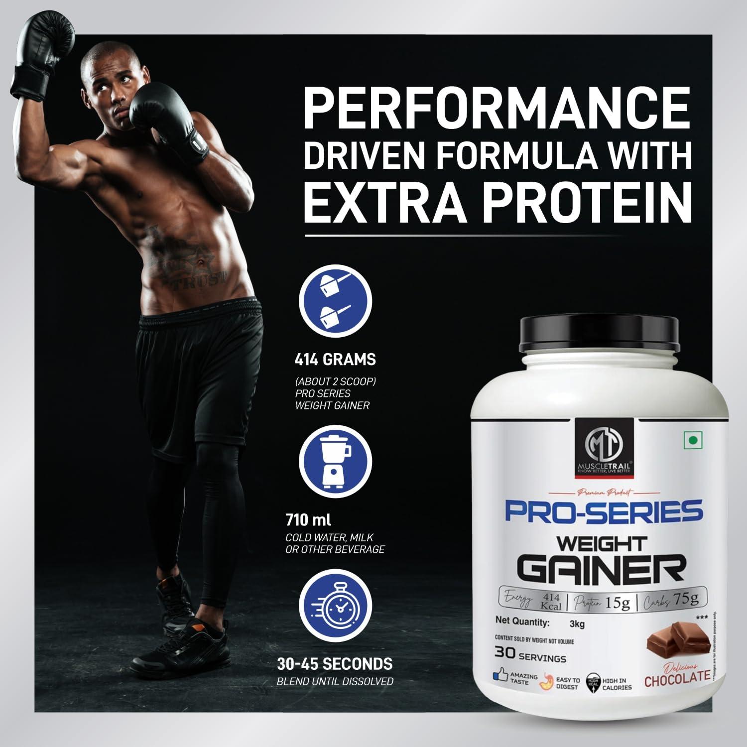 MUSCLETRAIL MuscleTrail Pro Series Weight Gainer Powder | Kaju Pista Badam (3kg) | 15g Protein, 414 Calories, 75g Carbs, High in CaloriesforWeightgain
