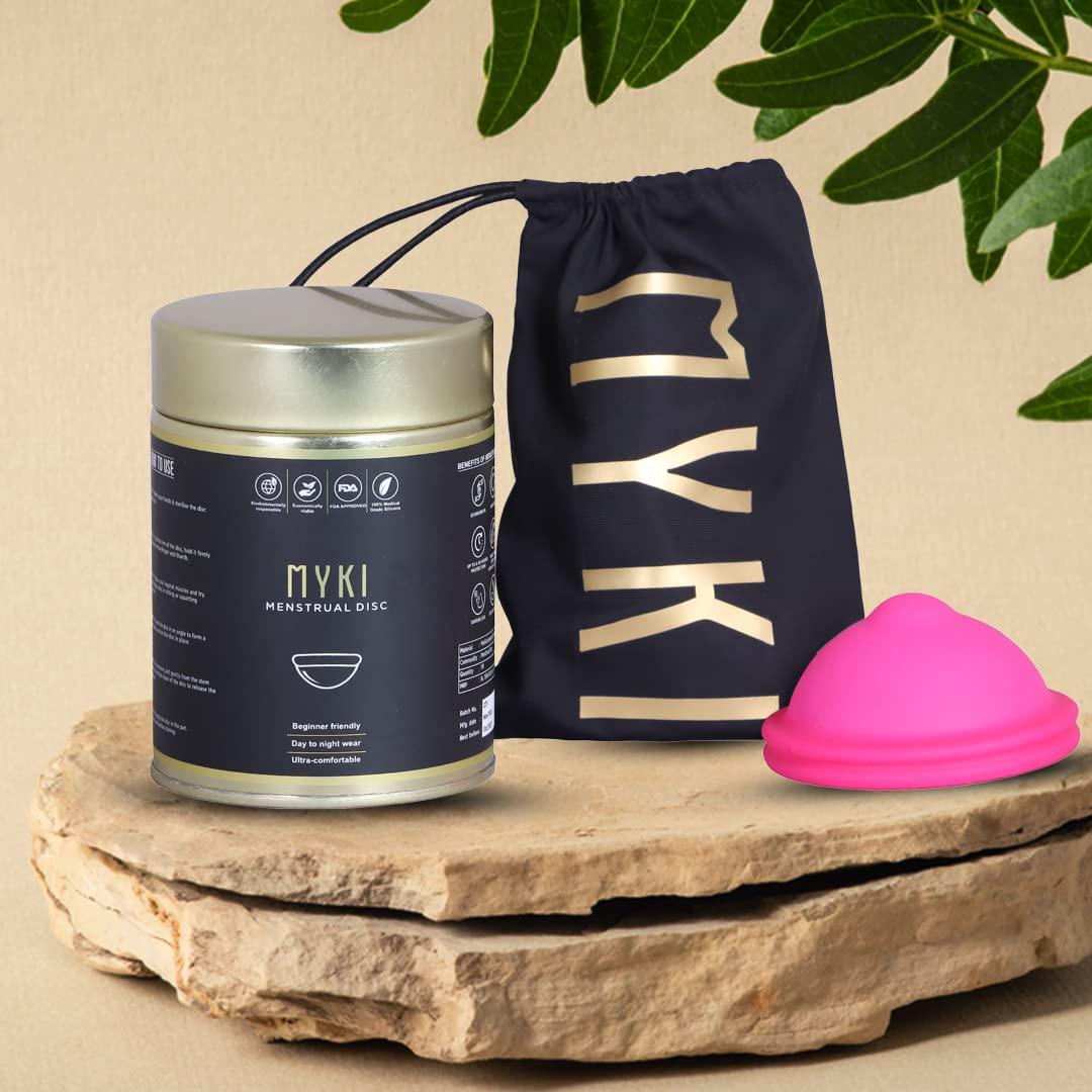 MYKI MYKI Perfect Soft Disc Reusable Menstrual Cup for Women Ultra Soft, Oduor and Rash Free 100% Medical Grade Silicone No Leakage Protection for Up to 8-10 Hours US FDA Registered Pink Size-Large