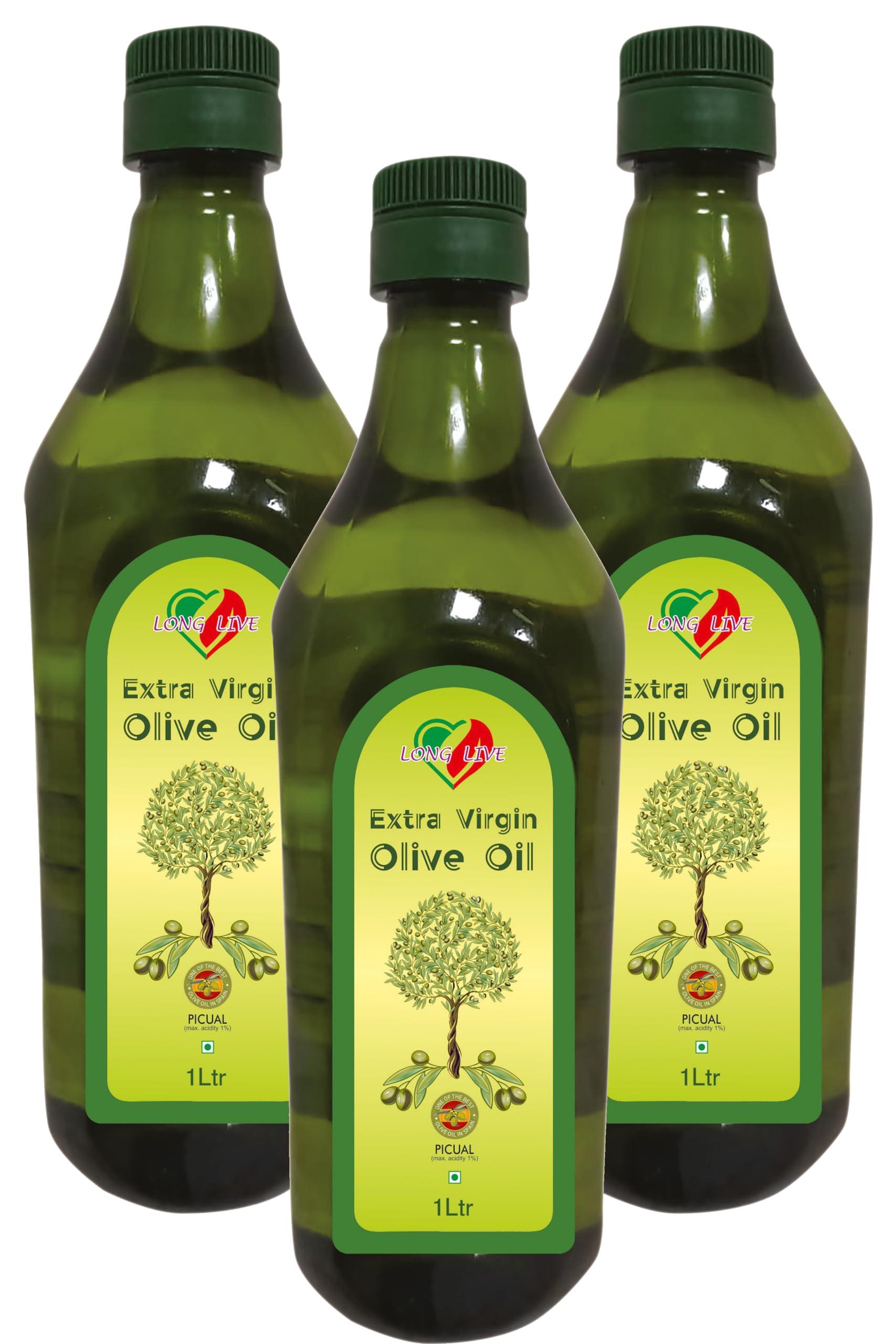 Long Live Long Live Extra Virgin Olive Oil, First Cold Pressed,(Imported from Italy) -1 Ltr Pack Of 3