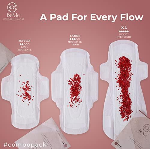 Be Me Be Me - Sanitary Pads for Women - Double Wing - For Heavy Flow & Overnight Pad - With Brown Disposal Pouches, Rash Free, Biodegradable, Anti Bacterial Napkin (Extra Large - Pack of 12 Pads)