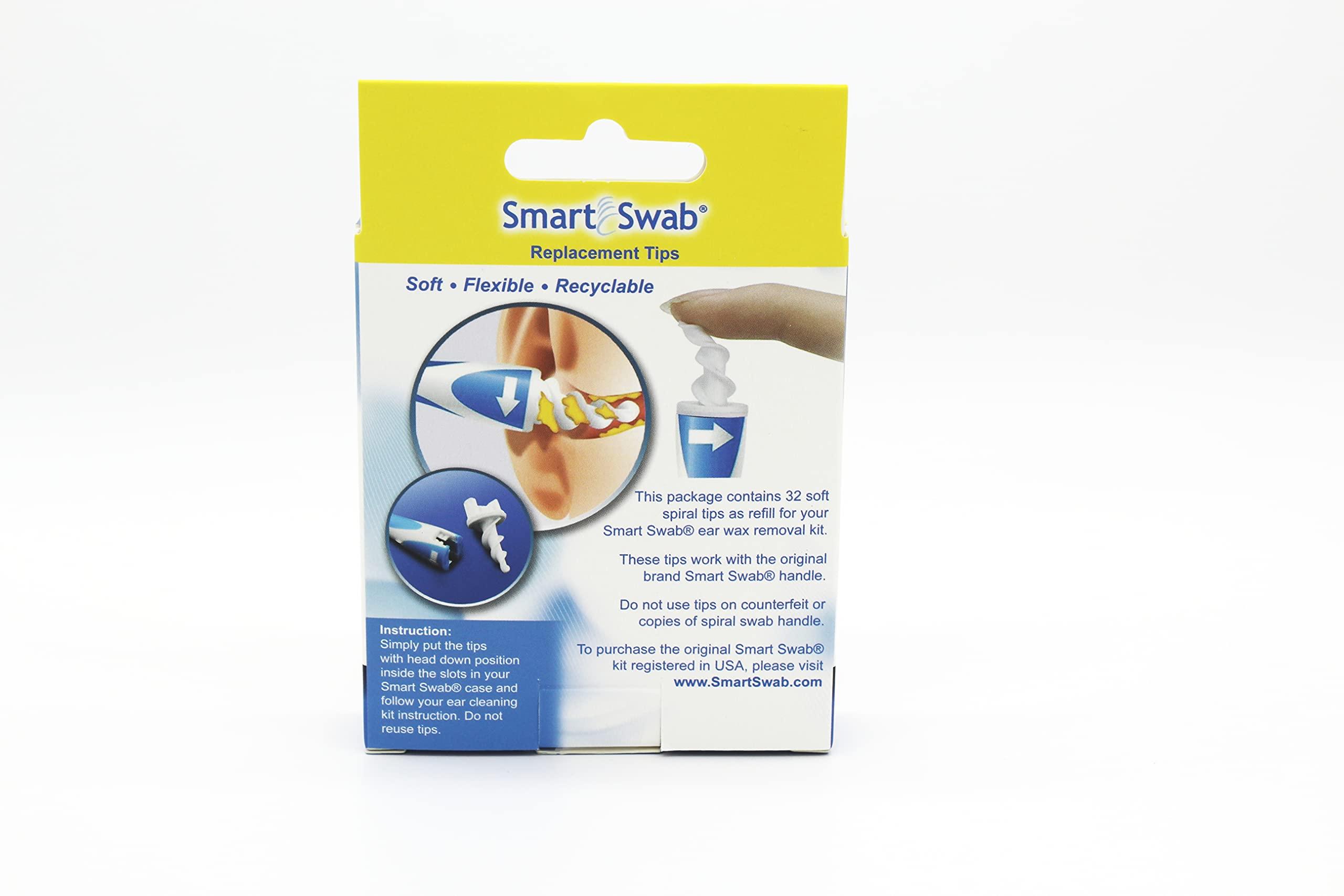 Smart Swab SMART SWAB 32 Spiral Ear Wax Removal Replacement Tips Only (No Handle). 32 Replaceable Soft Silicon Tips. Spiral Swab Tips. Safe Ear Cleaning Tips Replaceable Tips Only