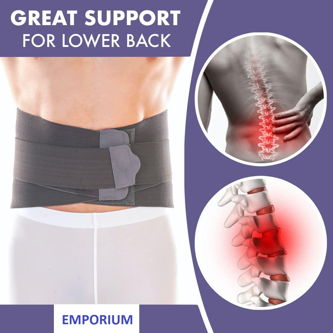EMPORIUM EMPORIUM Lumbar Sacral Belt for Back Brace, Posture Corrector Therapy Belt for Lower Back Pain Relief, Orthopedic Cushion Back Support for Man & Woman (110-120 cm) (2XL)