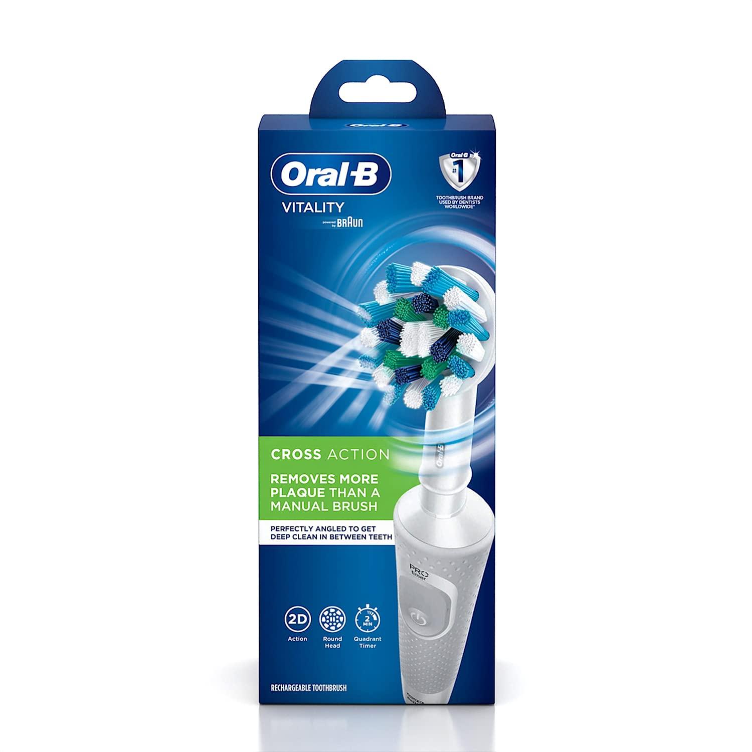 Oral B Oral B Vitality 100 White Criss Cross Electric Rechargeable Toothbrush Powered By Braun & Oral B Cross Action Toothbrush Heads Pack Of 2 Replacement Refills For Electric Rechargeable - Oral Care Combo