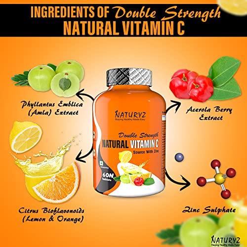 Naturyz Naturyz Double Strength Natural Vitamin C & Zinc Supplement with Amla, Acerola Cherry, Citrus Bioflavonoids rich in Antioxidants for Immunity Support & Skincare pack of 2 (120 Vegetarian tablets)