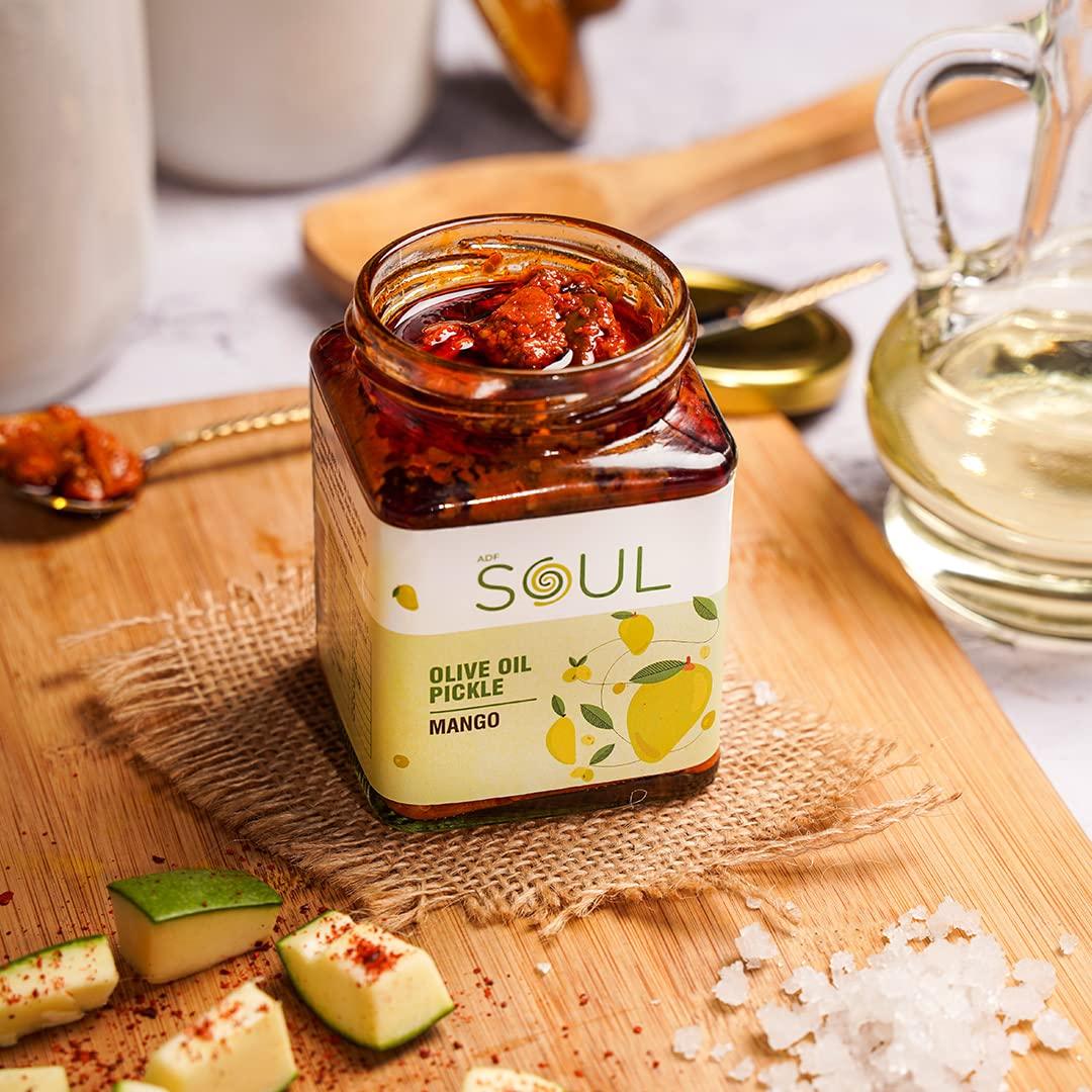 ADF Soul Soul Pickle In Olive Oil Combo Pack of 2 (Mango Pickle 265 GM + Garlic Pickle 275 GM)