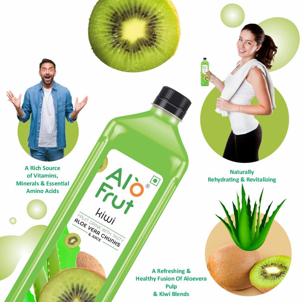 ALO FRUT ALO FRUT Kiwi Aloevera Chunks & Juice 200Ml (Pack Of 48) - 1 Case | Fruit Juice Mai Aloevera Chunks | Healthy Hai Isme Aloevera Hai | Ready To Serve Drink