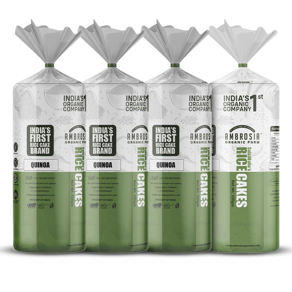 Ambrosia Organic Farm Ambrosia Organic Farm Healthy Quinoa Rice Cake 27 Calories, No Fat, No Cholesterol, No Sugar, Gluten Free, Lightly Salted (150g Each) (Pack of 4)