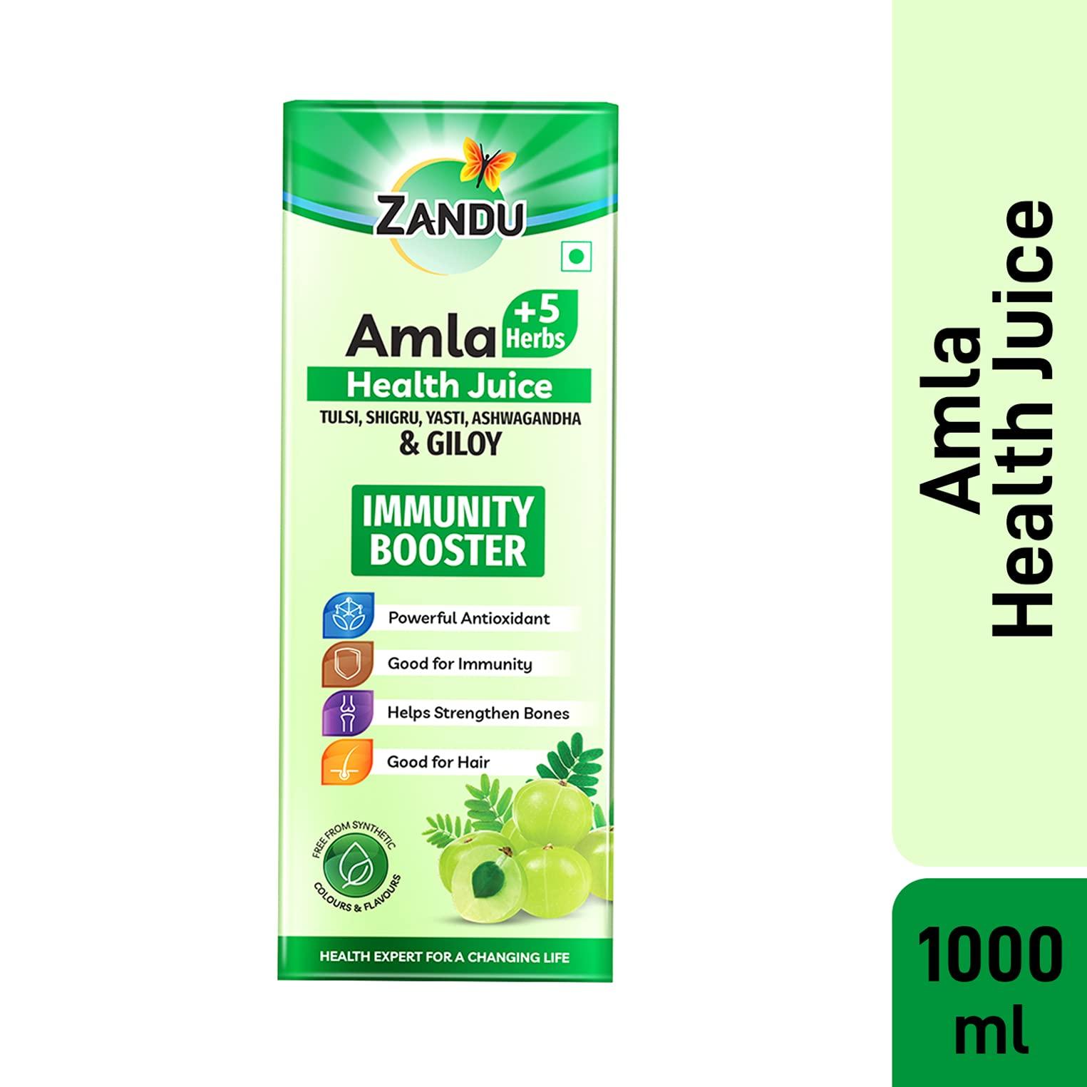 Zandu Zandu Amla Juice 1L, with 5 added Herbs, Immunity Booster, Pure and Natural, Powerful Antioxidant, Good for Bones and Hair, No Added Sugar & Zandu Pancharishta 650ml