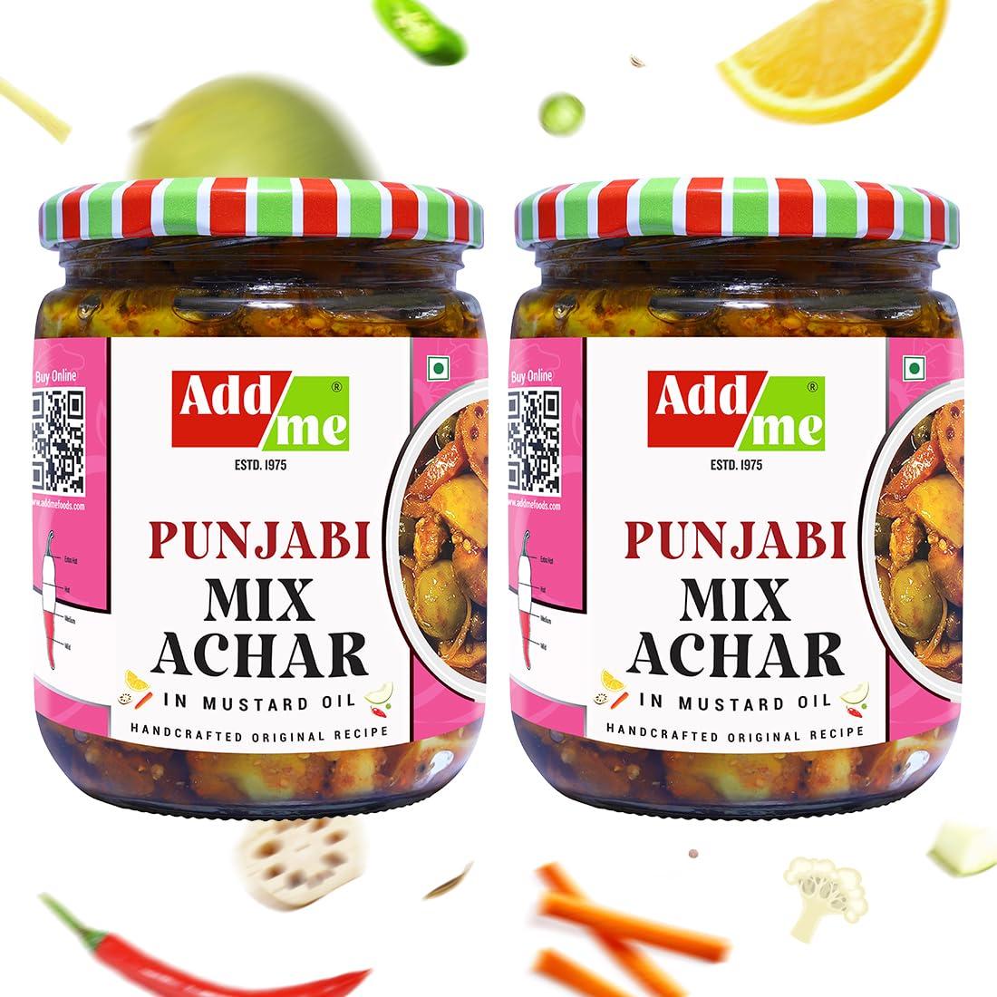 Add me Add me Mixed Pickles 1kg Homemade Mix achar & Taste Mango Chilli Lemon Carrot ker Ginger karonda lasoda Fruit Punjabi Achar 500gm + 500gm Mix achar
