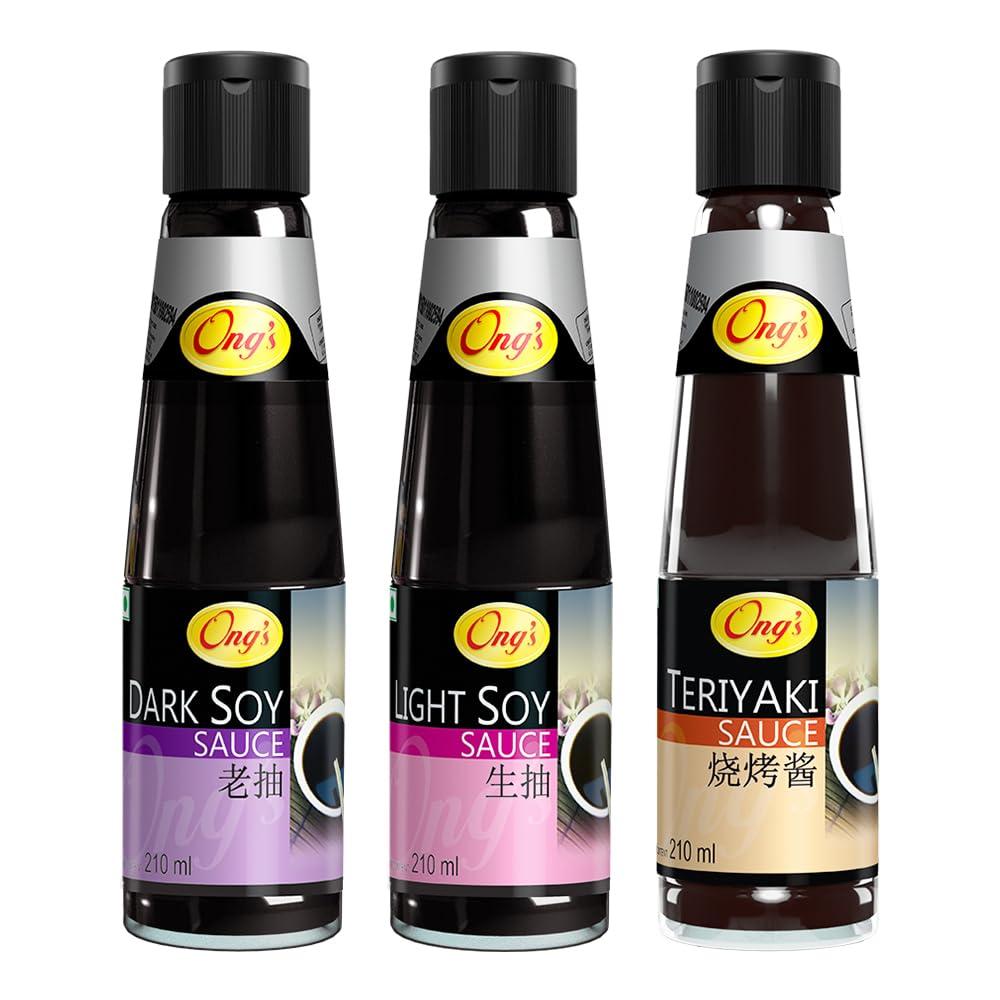 ONG\'S ONG\'S Dark Soya Sauce| Light Soy Sauce | Teriyaki Sauce (210 ml each) | combo pack of 3 | product of Singapore |