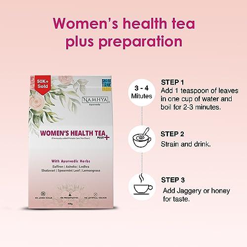 NAMHYA Namhya Women\'s Health Tea+ With Natural Ayurvedic Herbs For Hormonal Balance And Pain Free Periods (100 Gram), Green Tea