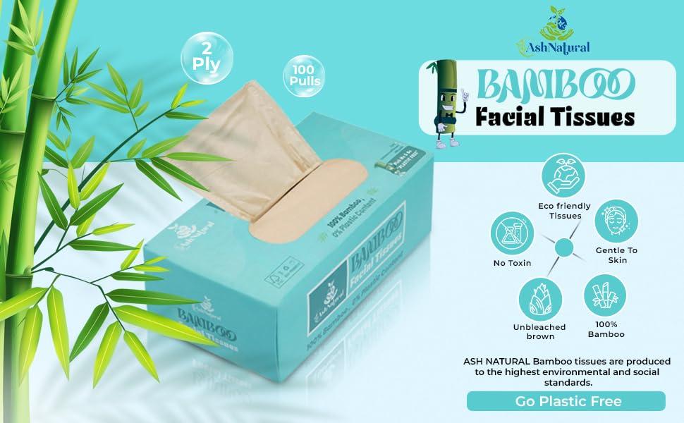AshNatural AshNatural Bamboo Facial Tissue (Pack of 12) 1200 Pulls 2-Ply, 100% Bamboo|Disposable and Eco-friendly Tissue|Tree-Free Solution, Skin Friendly & Unbleached 1200 Pulls