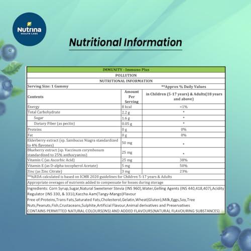Nutrina - Health Labs Nutrina Health Labs Immuno Plus Gummies for Men And Women Elderberry, Blueberry Extract, Vitamin C and Zinc Boosts Immunity And Prevents Infections 30 Gummies (Pack of 1)